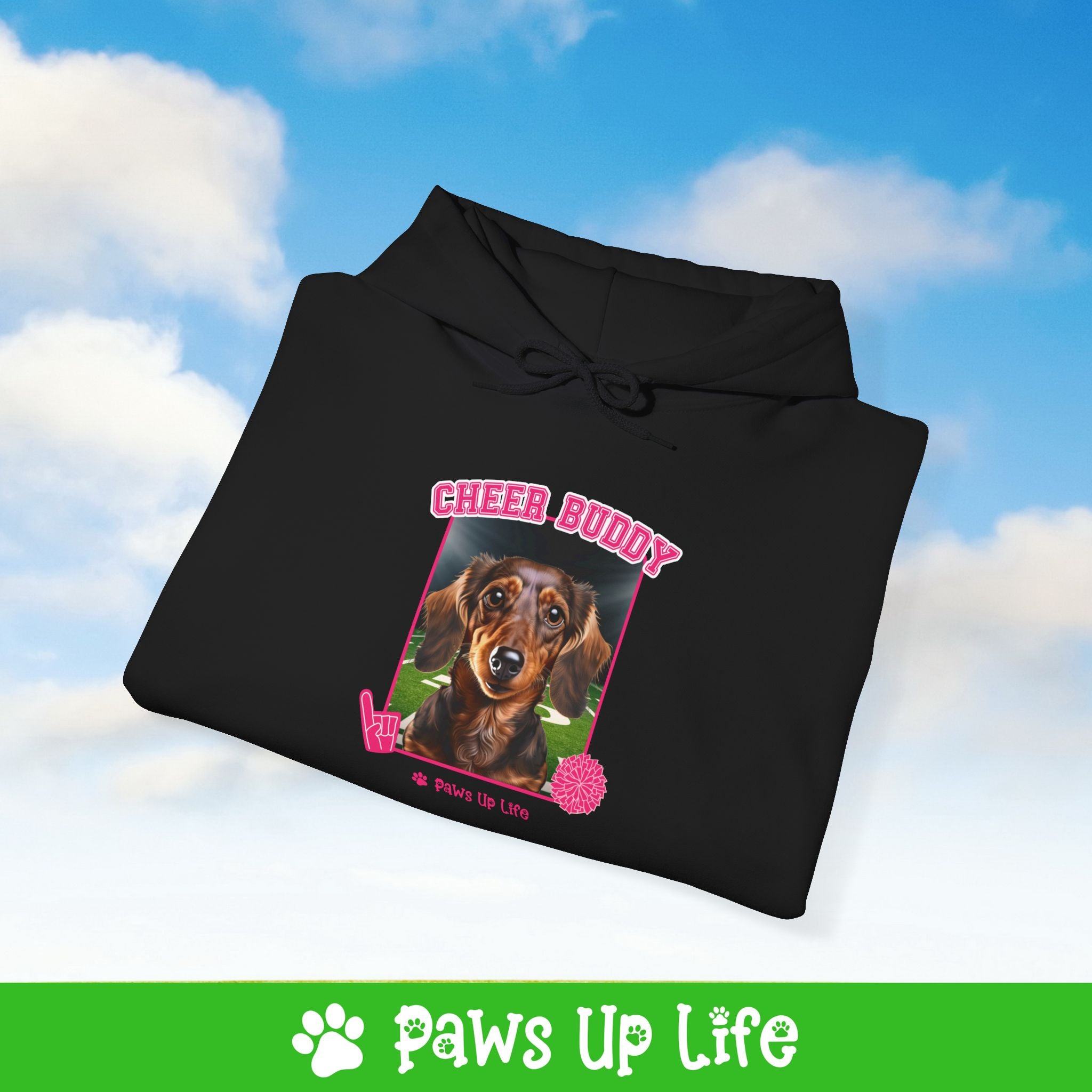 Dachshund Football Cheer Buddy Cheerleading Dog Unisex Hoodie Hooded Sweatshirt Classic Comfy Cotton | Paws Up Life, LLC