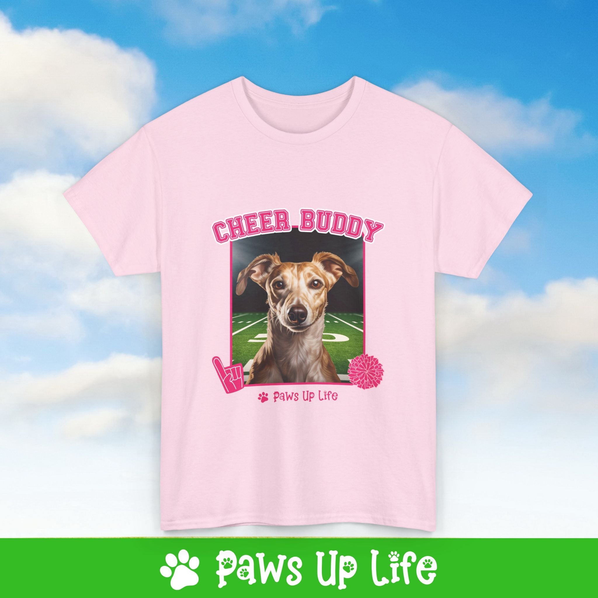 Whippet Football Cheer Buddy Cheerleading Dog Tee, Shirt, Unisex Pet Lover Gift, Dog Mom Dad Tshirt, Animal Rescue Advocate, Cute Puppy Graphic Top Classic Collar | Paws Up Life, LLC