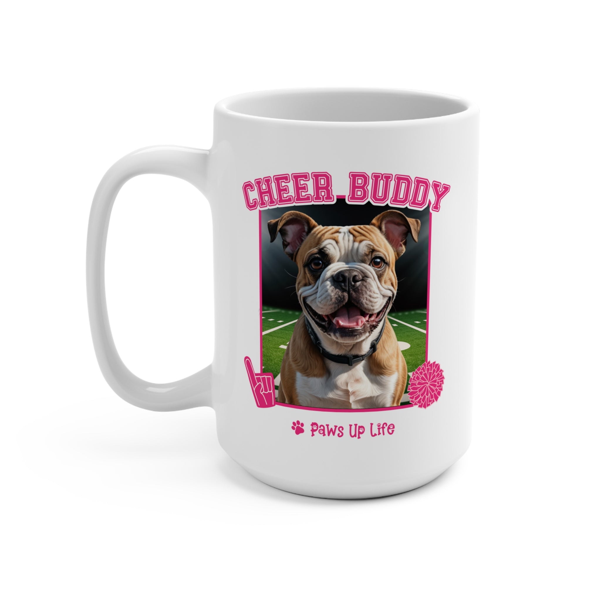 Bulldog Football Cheer Buddy Cheerleading Dog 15oz Large Coffee Mug Ceramic Drinkware Tea Washable | Paws Up Life, LLC