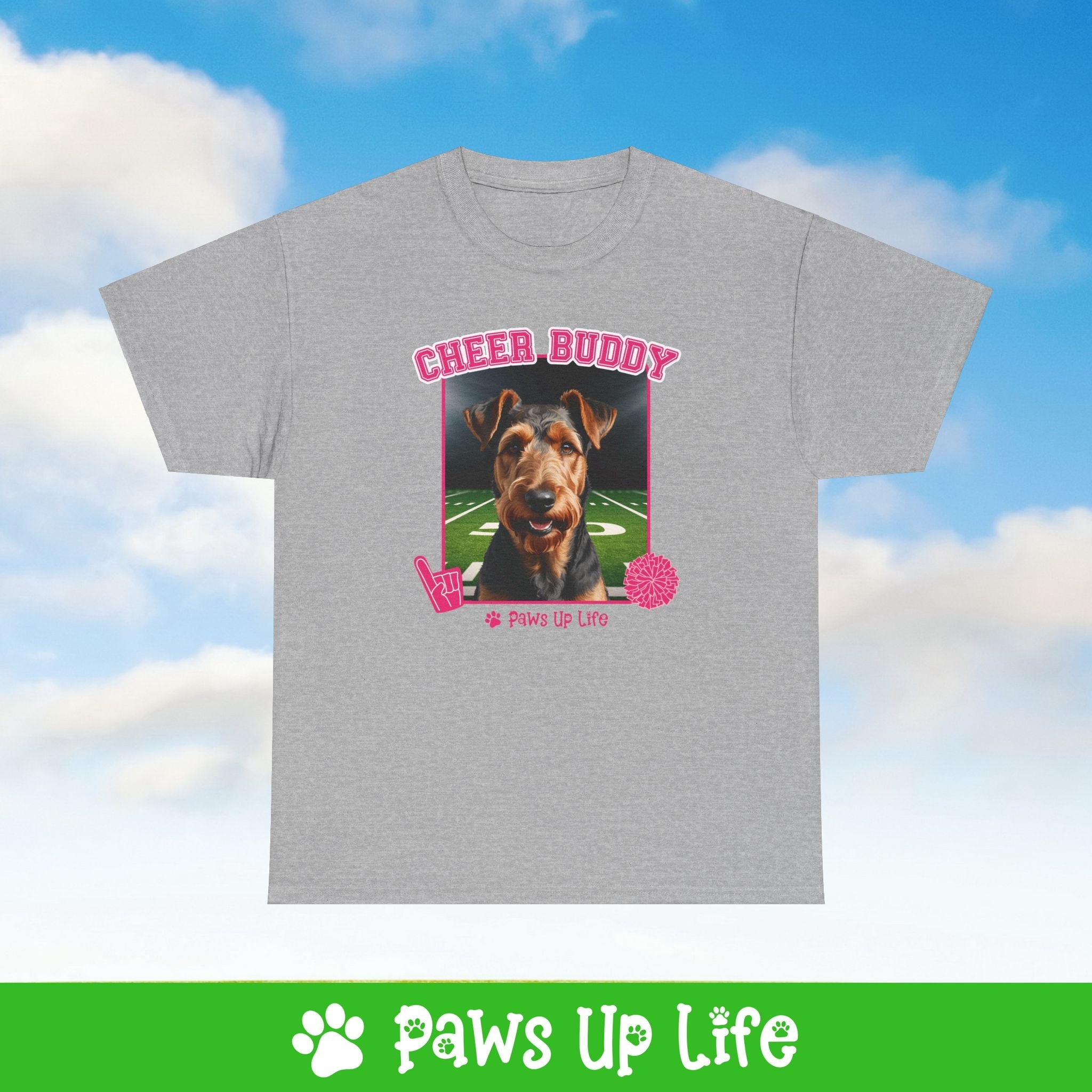 Airedale Terrier Cheer Buddy Dog Cheerleader Tee, Shirt, Unisex Pet Lover Gift, Dog Mom Dad Tshirt, Animal Rescue Advocate, Cute Puppy Graphic Top Classic Collar | Paws Up Life, LLC