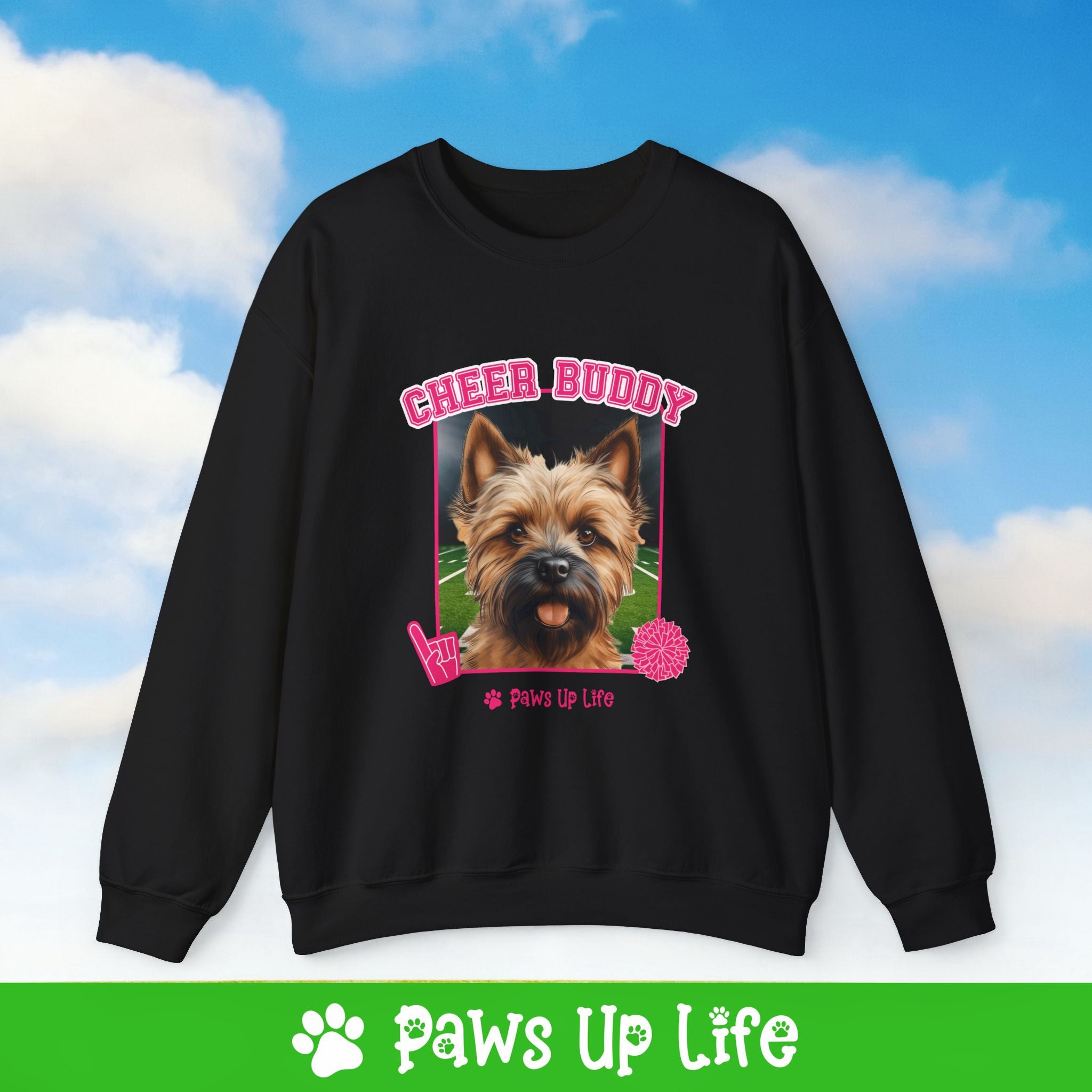 Cairn Terrier Football Cheer Buddy Cheerleading Dog Crewneck Sweatshirt, Unisex Gift for Animal Lovers, Dog Mom Dad Sweatshirt, Cute Dog Lover Apparel, Fun Pet | Paws Up Life, LLC