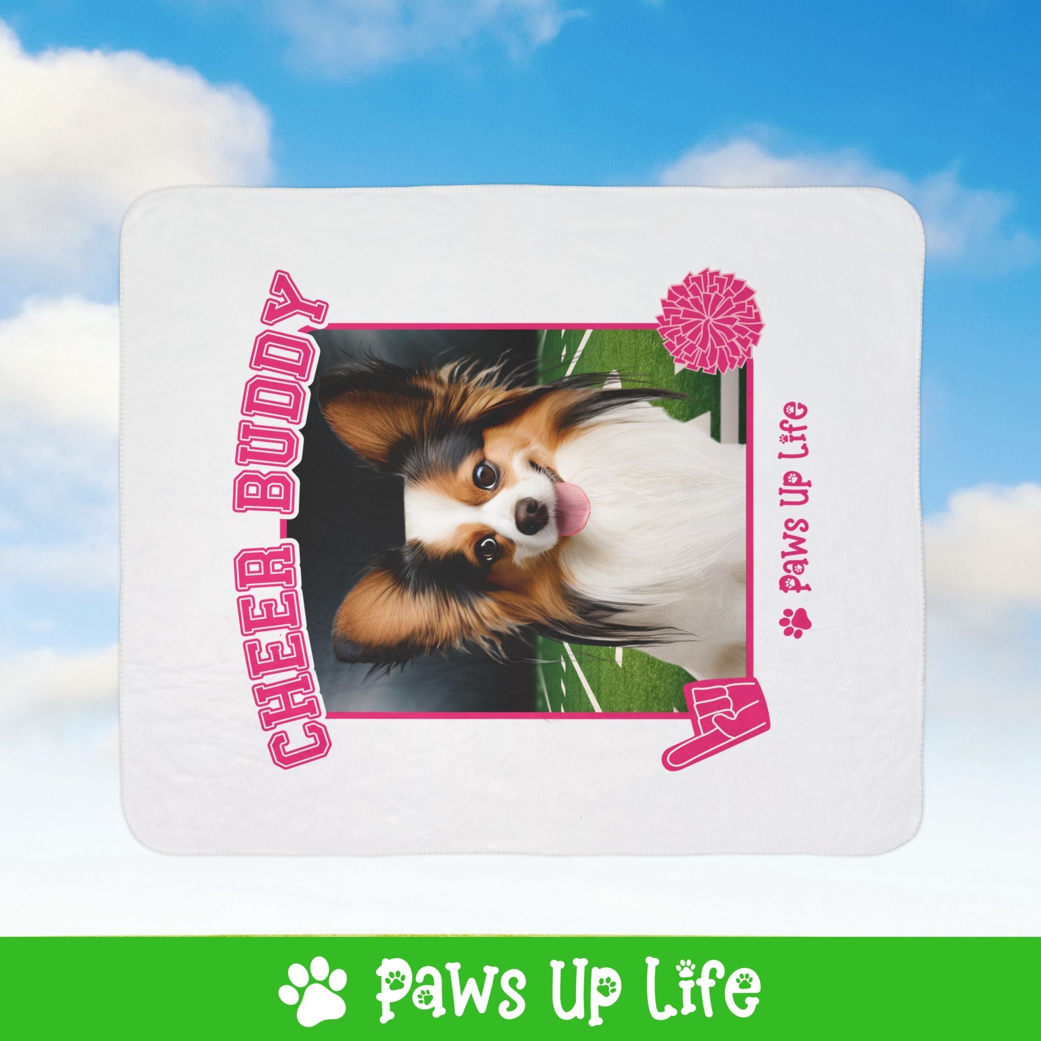 Papillon Football Cheer Buddy Cheerleading Dog Fleece Sherpa Blanket - Perfect for Snuggling and Cozy Napping | Paws Up Life, LLC