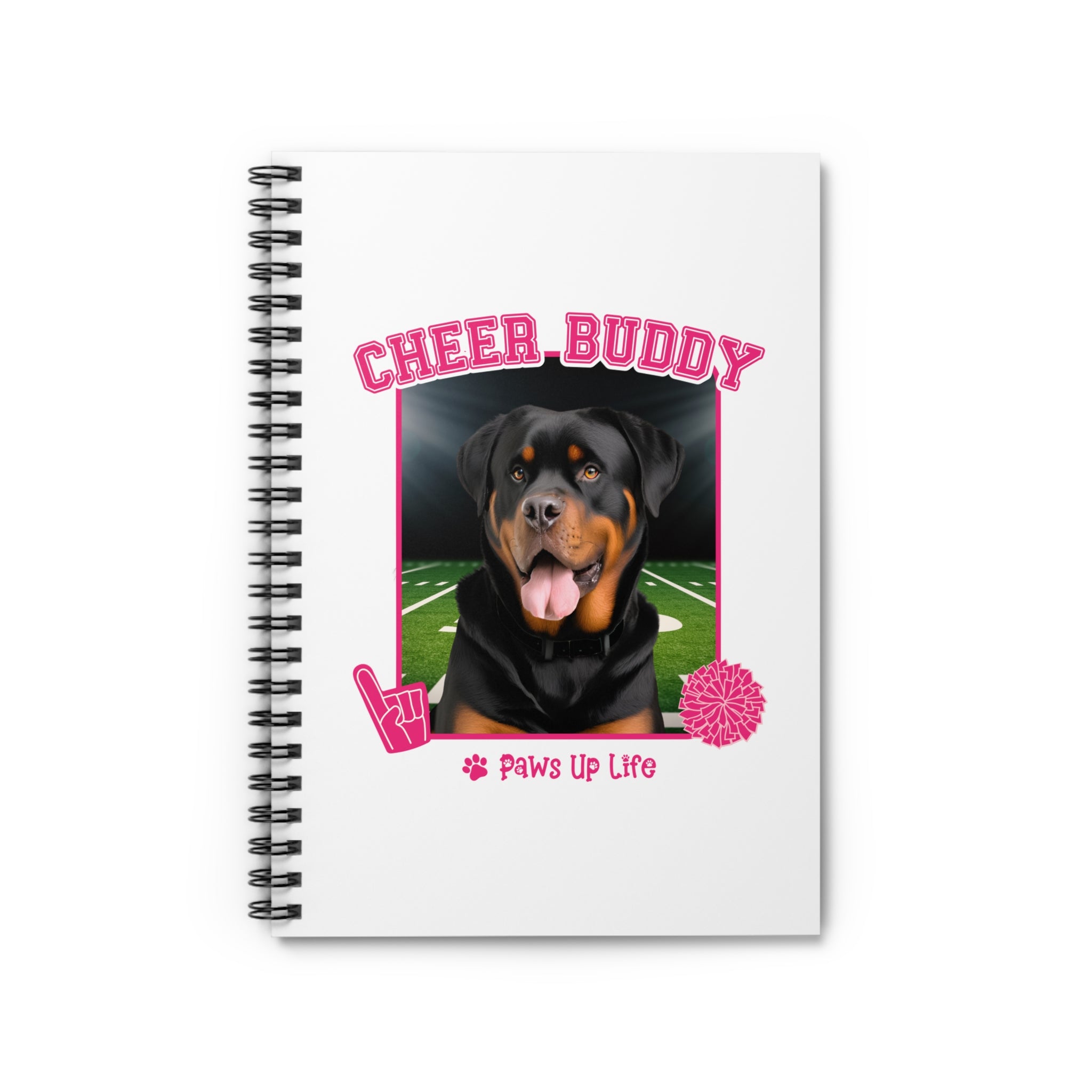 Rottweiler Football Cheer Buddy Cheerleading Dog Spiral Notebook for Office and Home - Ruled Line | Paws Up Life, LLC