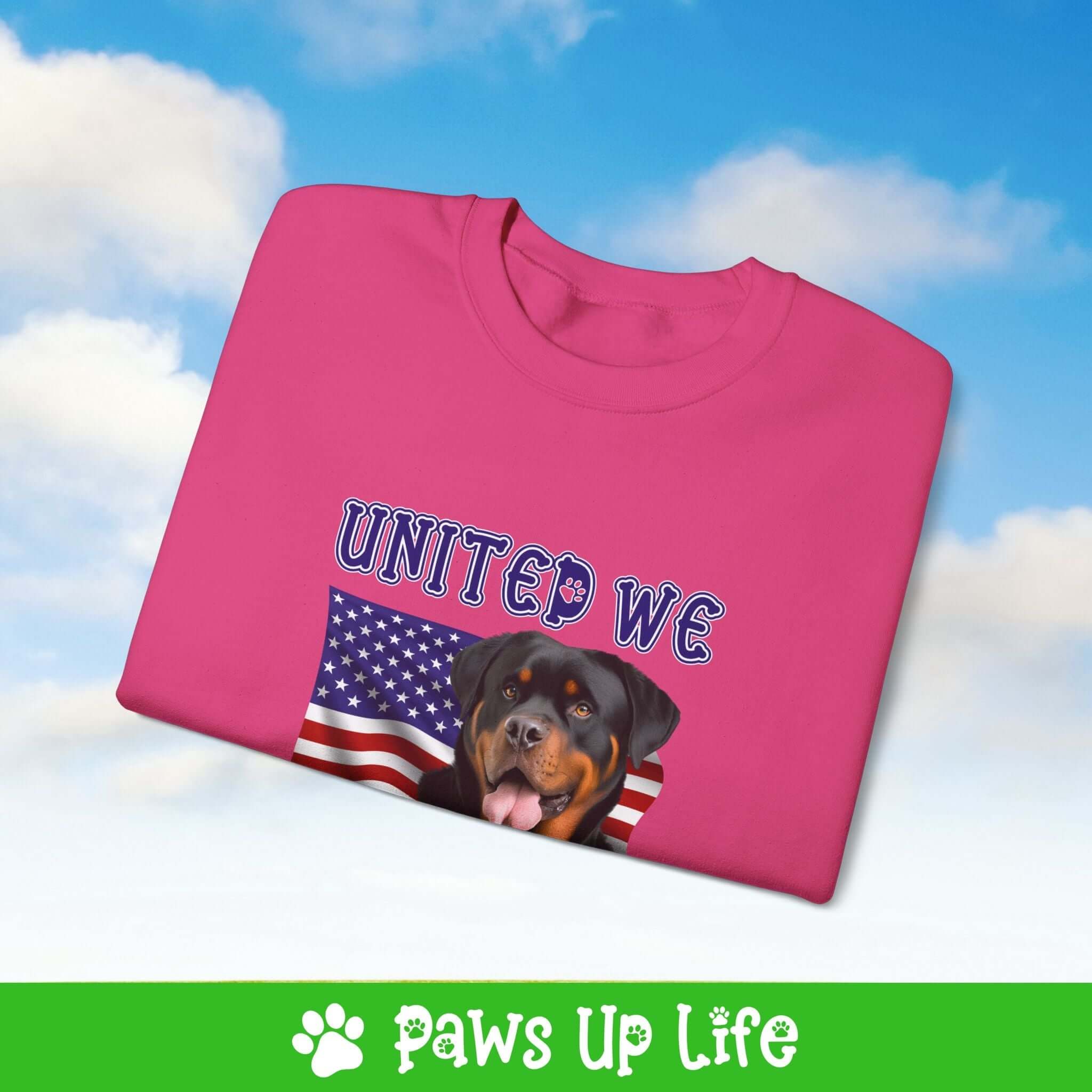 "United We Love" Rottweiler Dog Crewneck Sweatshirt – Patriotic Dog Lover Gift, Unisex Apparel for Proud Dog Moms & Dads | Paws Up Life, LLC