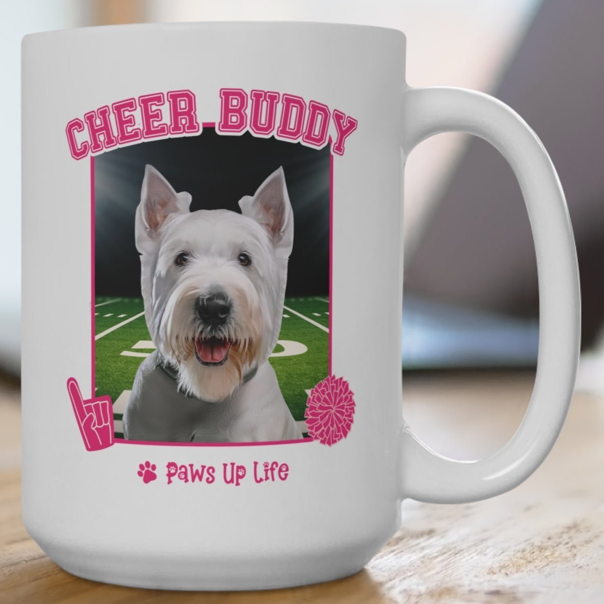 White Scottish Terrier Football Cheer Buddy Cheerleading Dog 15oz Large Coffee Mug Ceramic Drinkware Tea Washable | Paws Up Life, LLC