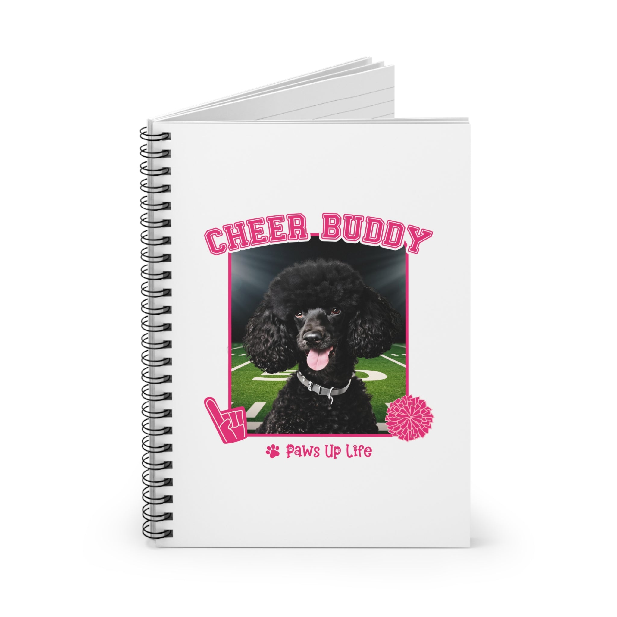 Black Poodle Football Cheer Buddy Cheerleading Dog Spiral Notebook for Office and Home - Ruled Line | Paws Up Life, LLC