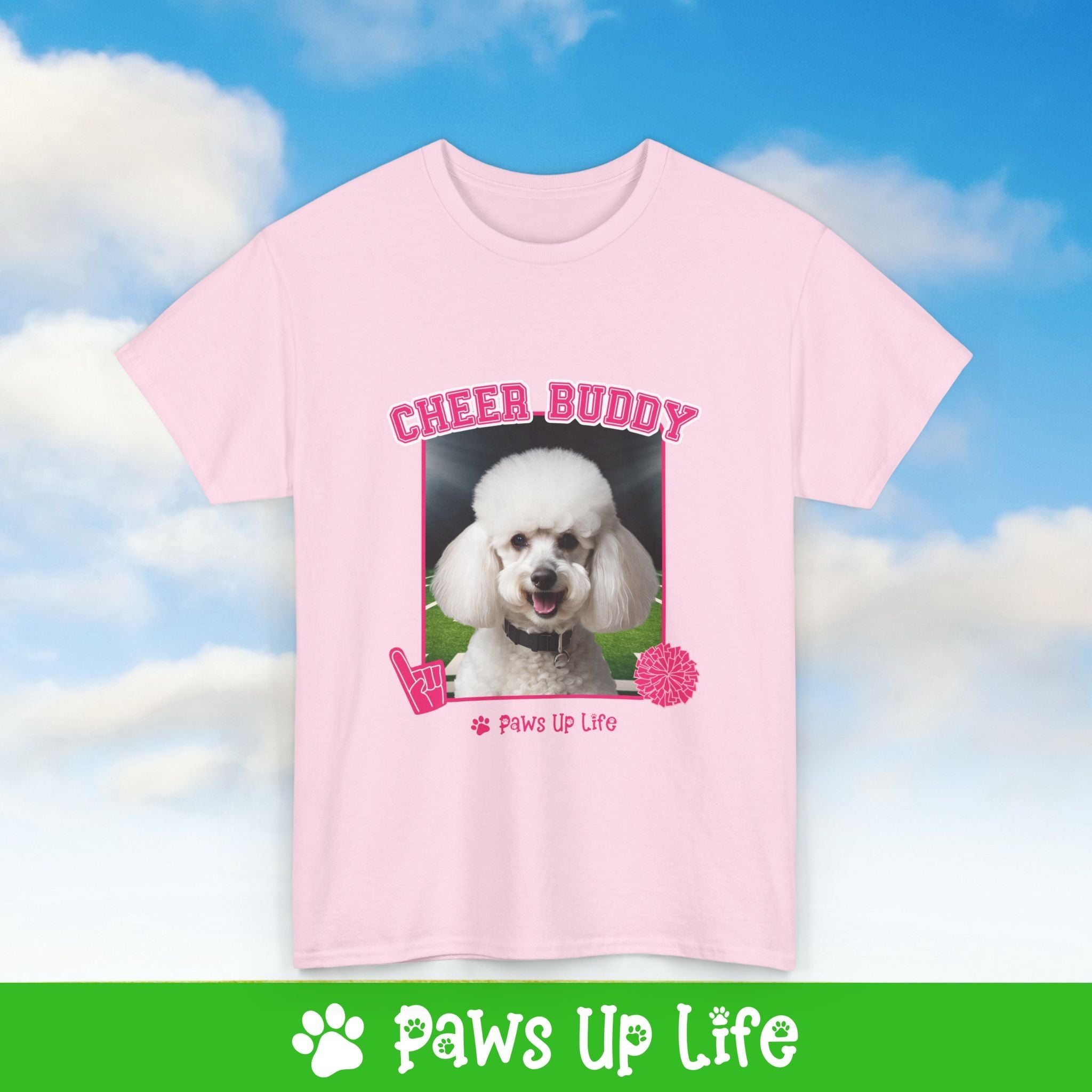 White Poodle Football Cheer Buddy Cheerleading Dog Tee, Shirt, Unisex Pet Lover Gift, Dog Mom Dad Tshirt, Animal Rescue Advocate, Cute Puppy Graphic Top Classic Collar | Paws Up Life, LLC