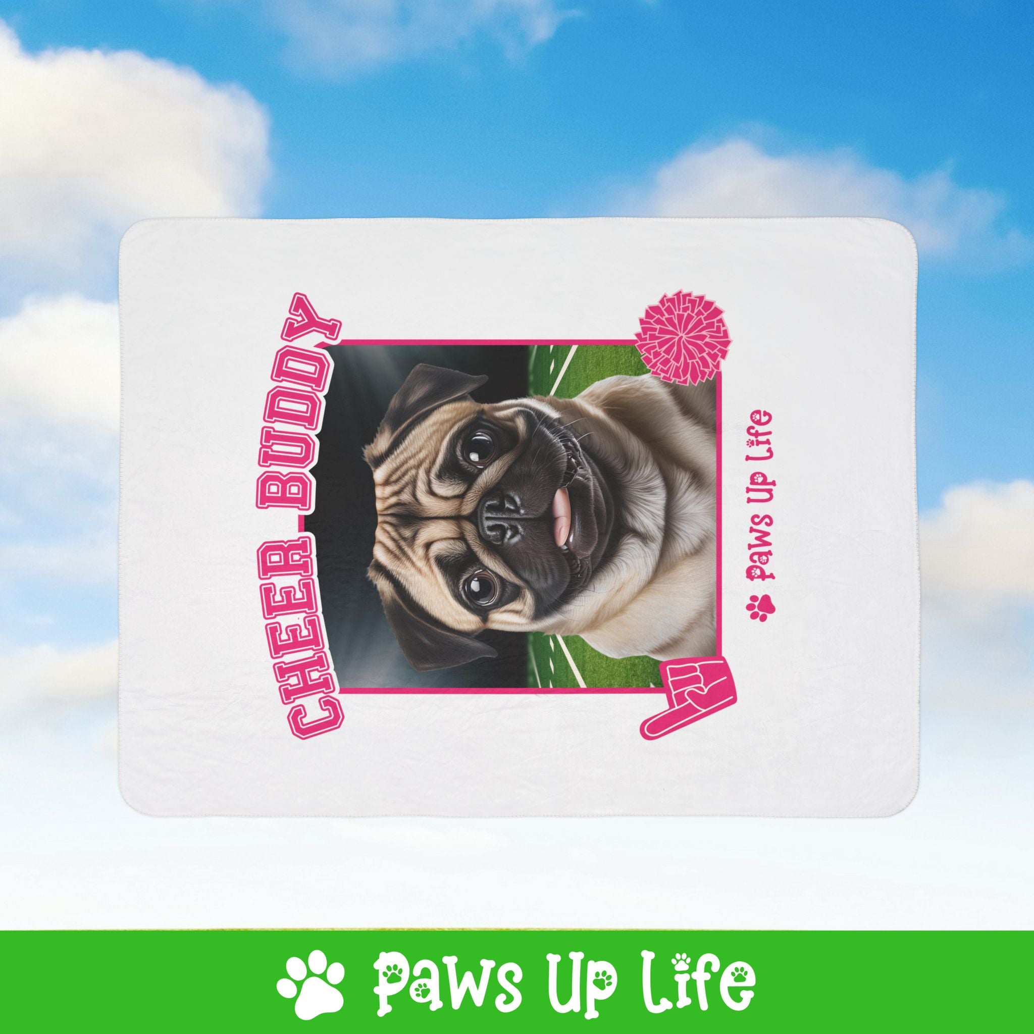 Pug Football Cheer Buddy Cheerleading Dog Fleece Sherpa Blanket - Perfect for Snuggling and Cozy Napping | Paws Up Life, LLC