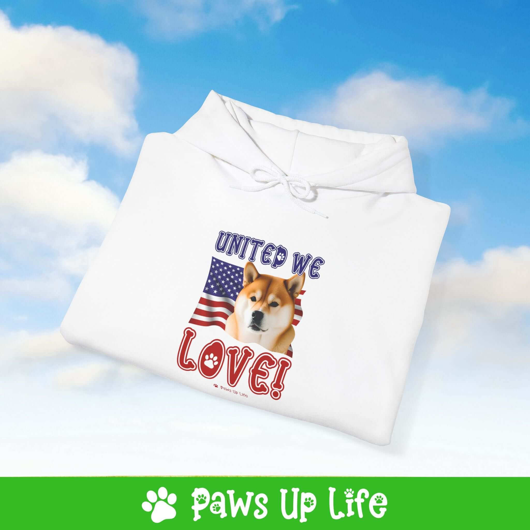 "United We Love" Shiba Inu Hoodie – Fun Dog Lover Design | Cozy 50/50 Blend Unisex Sweater, Perfect Gift for Pet Lovers! | Paws Up Life, LLC