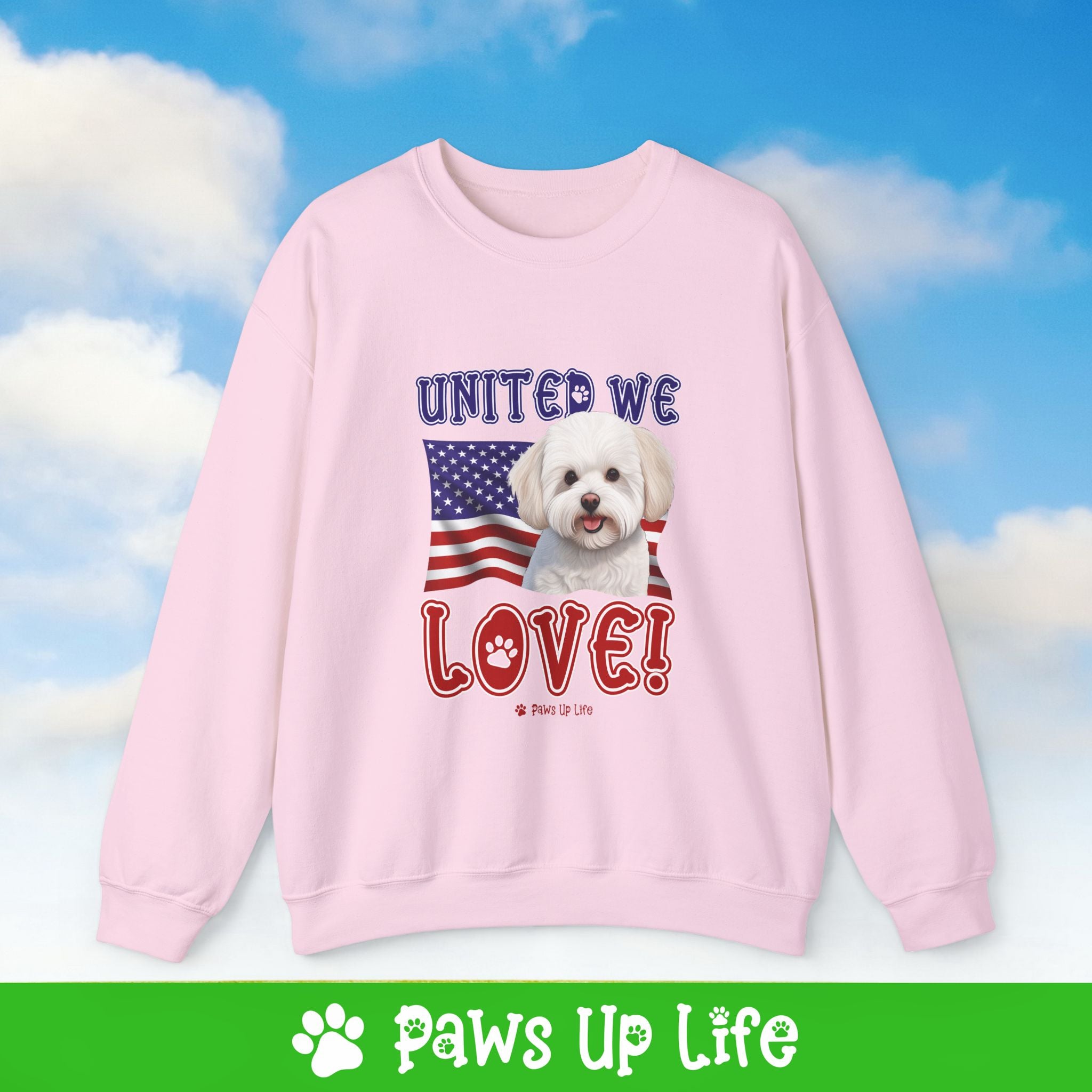 Bichon Frise Dog United We Love Dog Crewneck Sweatshirt, Unisex Gift for Animal Lovers, Dog Mom Dad Sweatshirt, Cute Dog Lover Apparel, Fun Pet | Paws Up Life, LLC