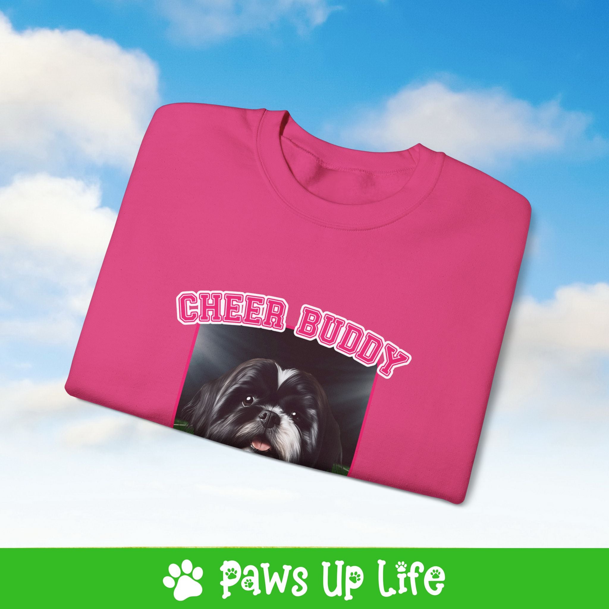 Black Shih Tzu Football Cheer Buddy Cheerleading Dog Crewneck Sweatshirt, Unisex Gift for Animal Lovers, Dog Mom Dad Sweatshirt, Cute Dog Lover Apparel, Fun Pet