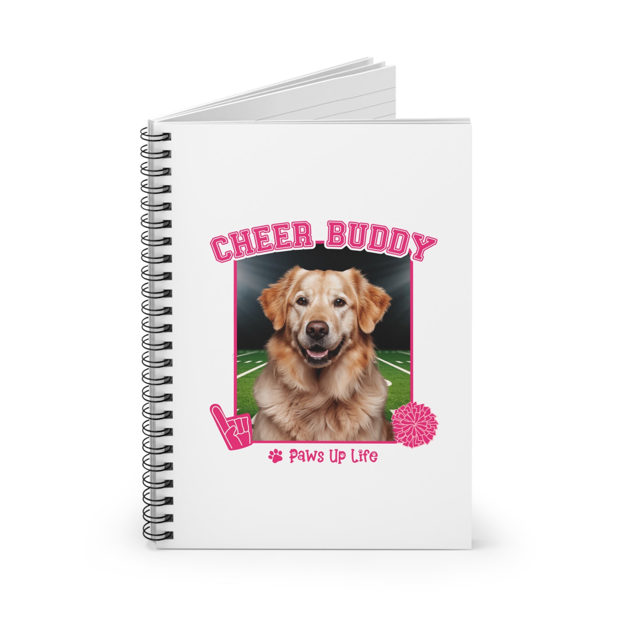 Golden Retriever Football Cheer Buddy Cheerleading Dog Spiral Notebook for Office and Home - Ruled Line | Paws Up Life, LLC