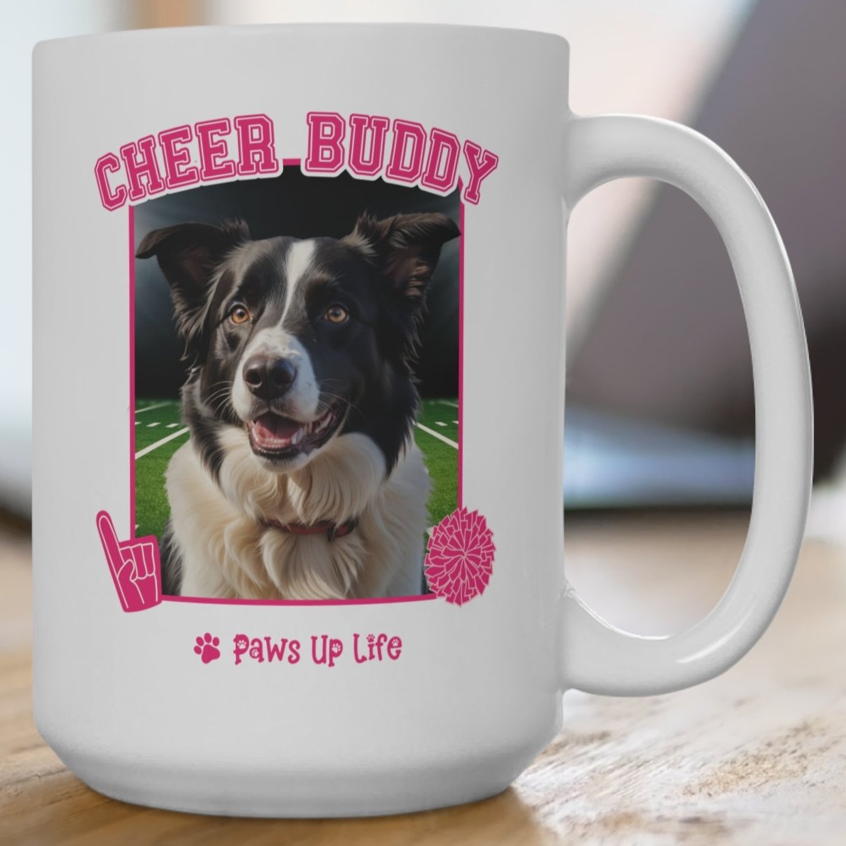 Border Collie Football Cheer Buddy Cheerleading Dog 15oz Large Coffee Mug Ceramic Drinkware Tea Washable | Paws Up Life, LLC