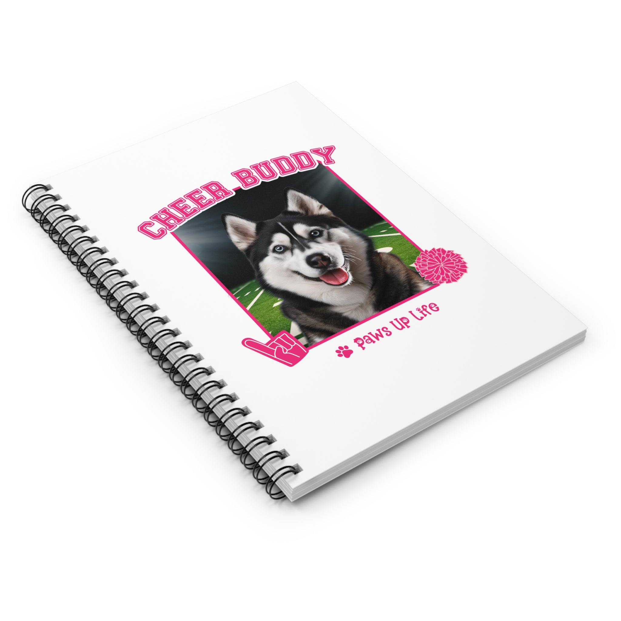 Black Siberian Husky Football Cheer Buddy Cheerleading Dog Spiral Notebook for Office and Home - Ruled Line | Paws Up Life, LLC