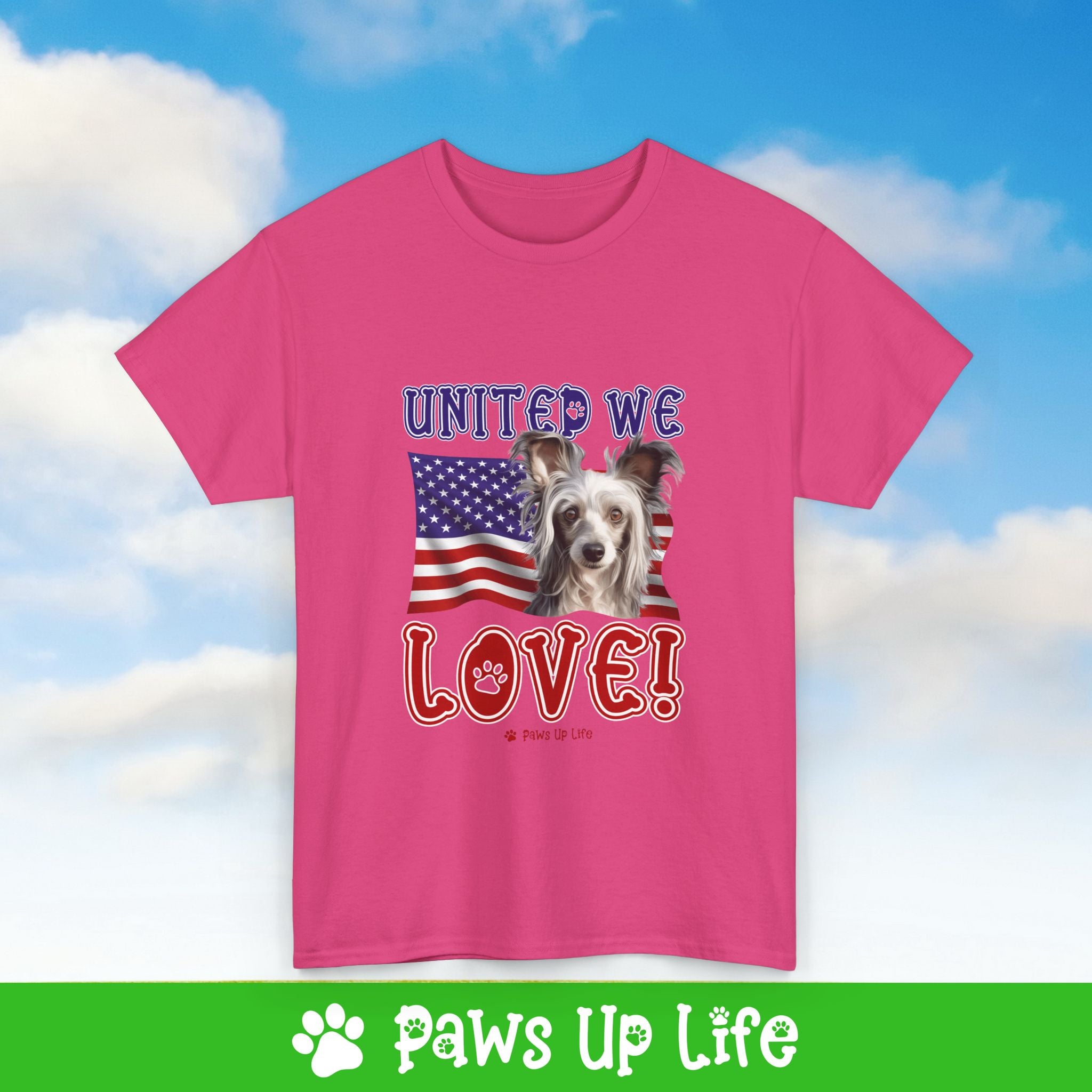 Chinese Crested Dog United We Love Dog Tee, Shirt, Unisex Pet Lover Gift, Dog Mom Dad Tshirt, Animal Rescue Advocate, Cute Puppy Graphic Top Classic Collar | Paws Up Life, LLC