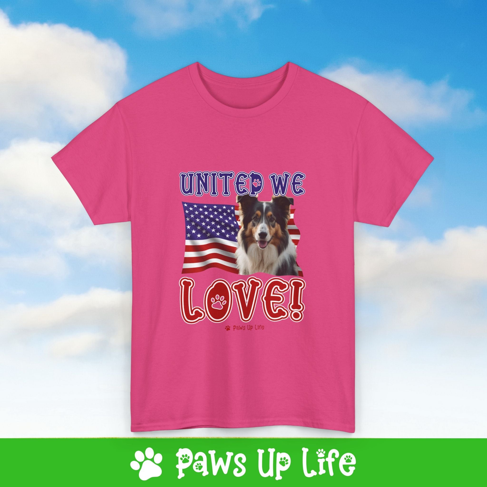 Collie Dog United We Love Dog Tee, Shirt, Unisex Pet Lover Gift, Dog Mom Dad Tshirt, Animal Rescue Advocate, Cute Puppy Graphic Top Classic Collar | Paws Up Life, LLC