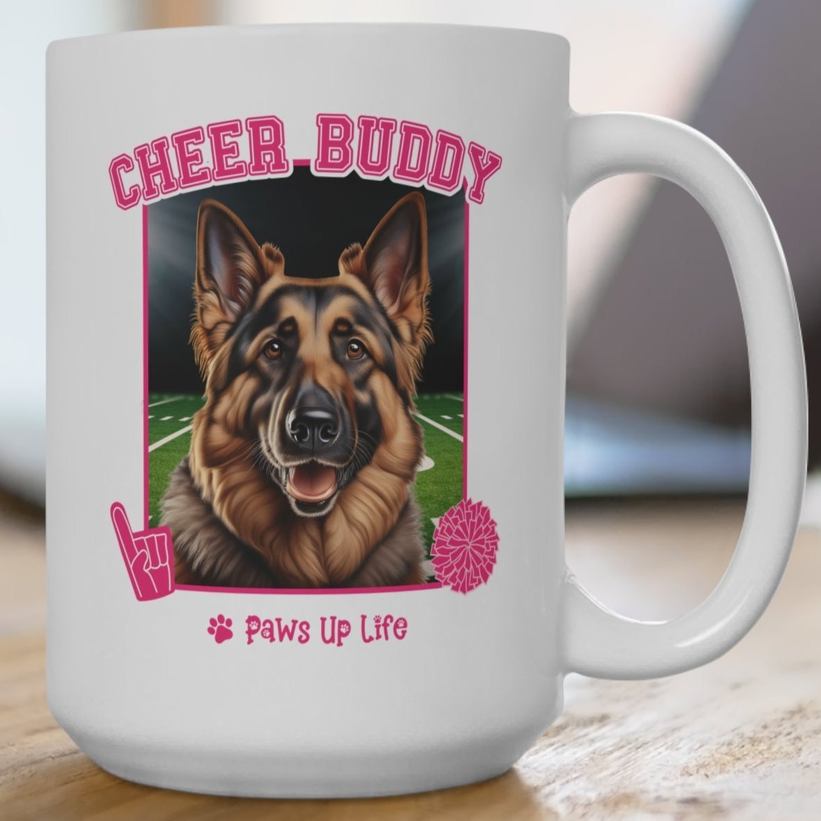 German Shepherd Football Cheer Buddy Cheerleading Dog 15oz Large Coffee Mug Ceramic Drinkware Tea Washable | Paws Up Life, LLC