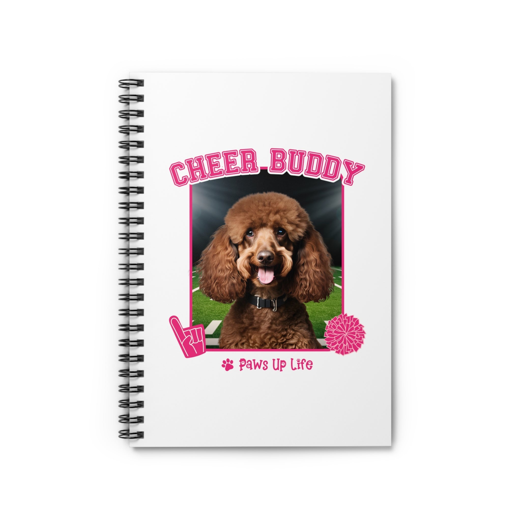 Brown Poodle Football Cheer Buddy Cheerleading Dog Spiral Notebook for Office and Home - Ruled Line | Paws Up Life, LLC