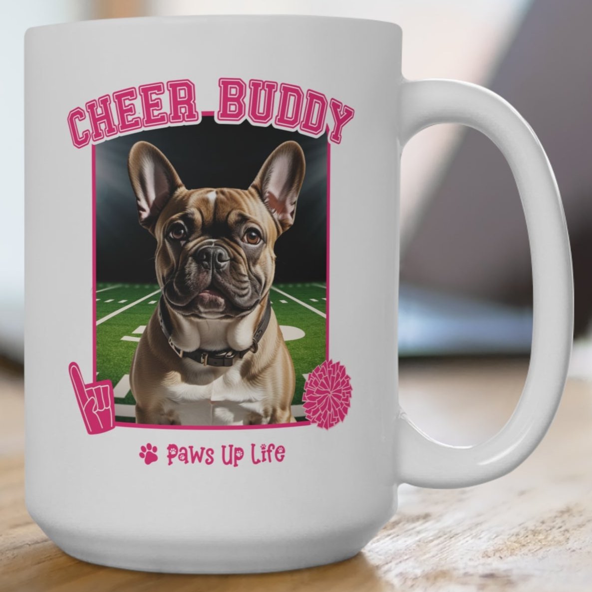 French Bulldog Football Cheer Buddy Cheerleading Dog 15oz Large Coffee Mug Ceramic Drinkware Tea Washable | Paws Up Life, LLC