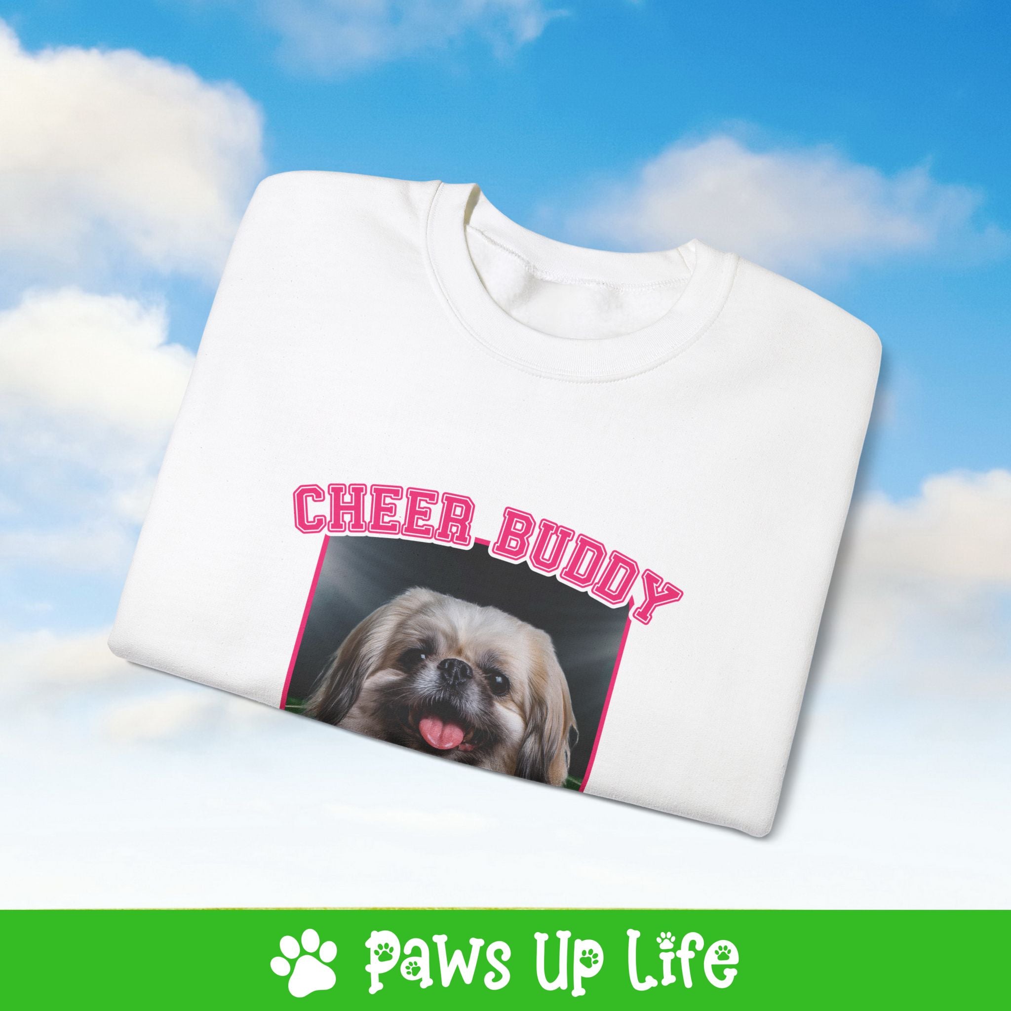 Pekinese Football Cheer Buddy Cheerleading Dog Crewneck Sweatshirt, Unisex Gift for Animal Lovers, Dog Mom Dad Sweatshirt, Cute Dog Lover Apparel, Fun Pet | Paws Up Life, LLC