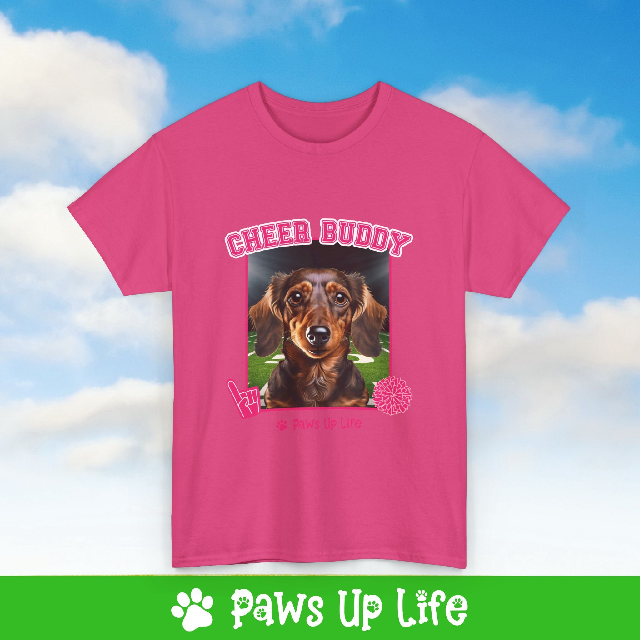 Dachshund Football Cheer Buddy Cheerleading Dog Tee, Shirt, Unisex Pet Lover Gift, Dog Mom Dad Tshirt, Animal Rescue Advocate, Cute Puppy Graphic Top Classic Collar | Paws Up Life, LLC