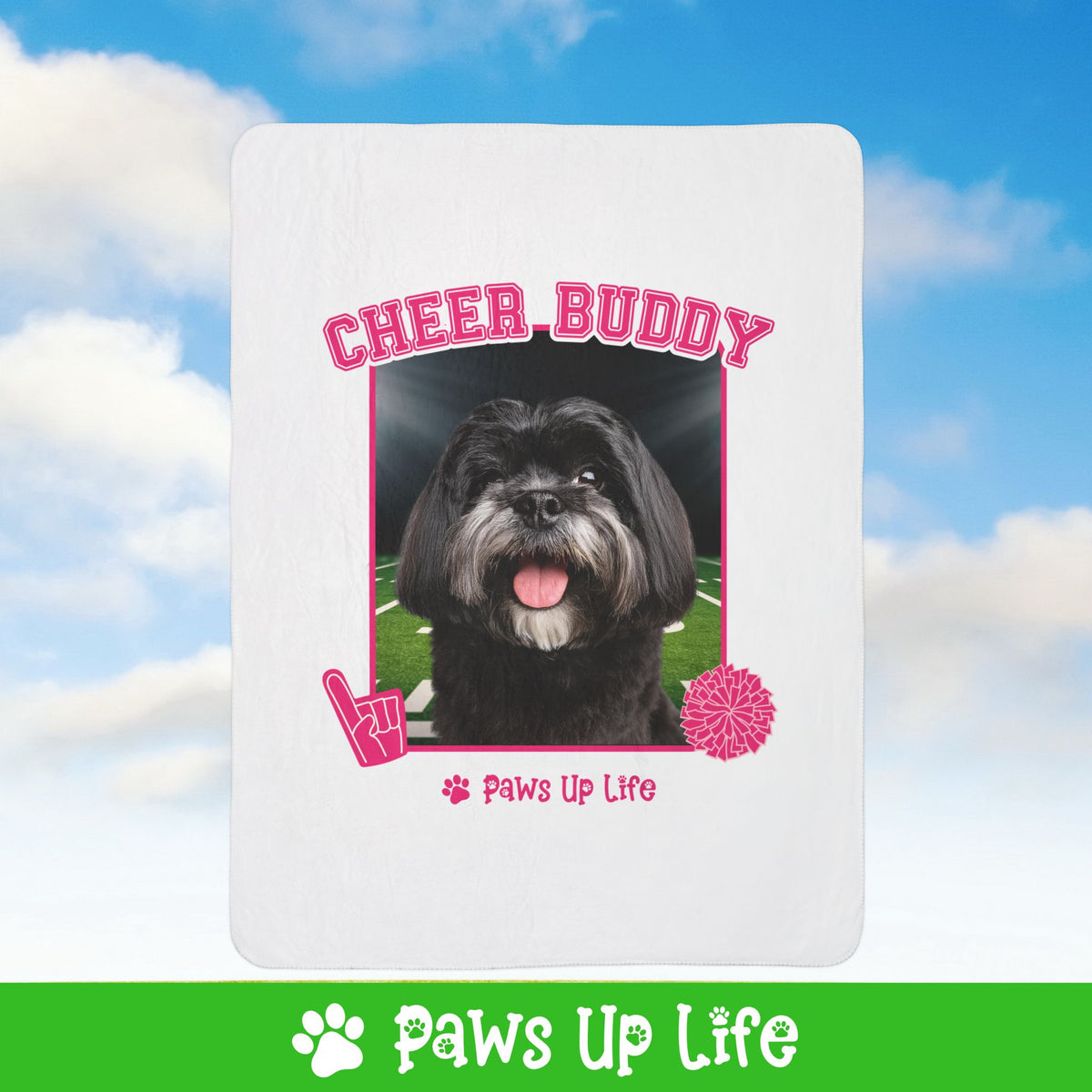 Black Lhasa Apso Football Cheer Buddy Cheerleading Dog Fleece Sherpa Blanket - Perfect for Snuggling and Cozy Napping | Paws Up Life, LLC