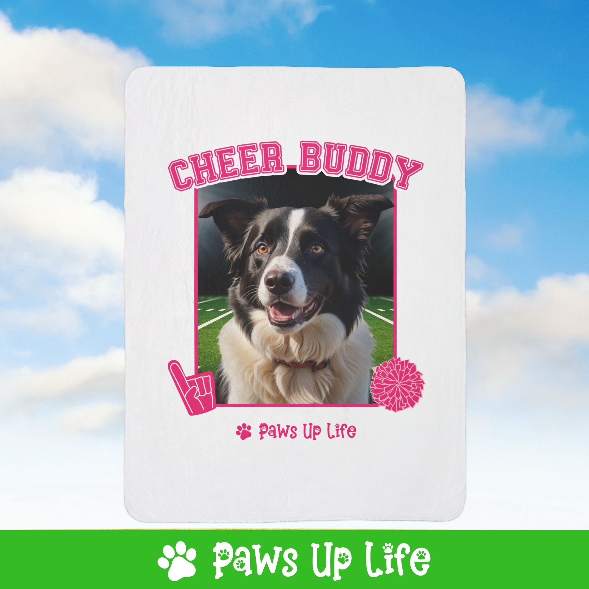 Border Collie Football Cheer Buddy Cheerleading Dog Fleece Sherpa Blanket - Perfect for Snuggling and Cozy Napping | Paws Up Life, LLC