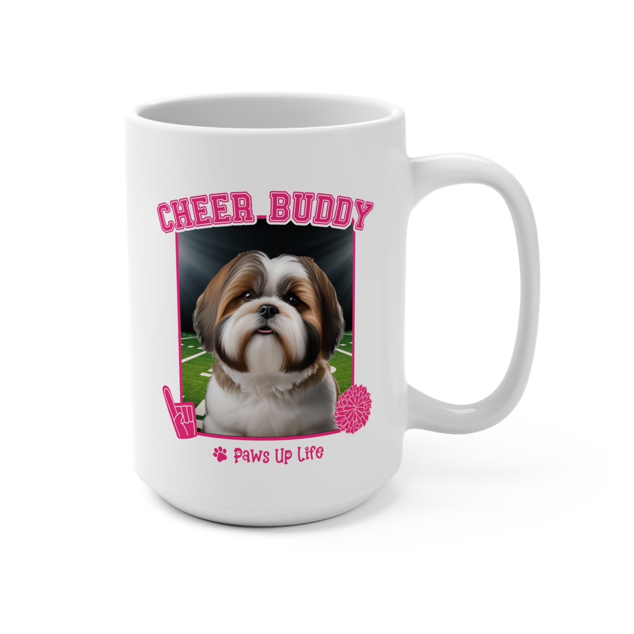 Brown Shih Tzu Football Cheer Buddy Cheerleading Dog 15oz Large Coffee Mug Ceramic Drinkware Tea Washable