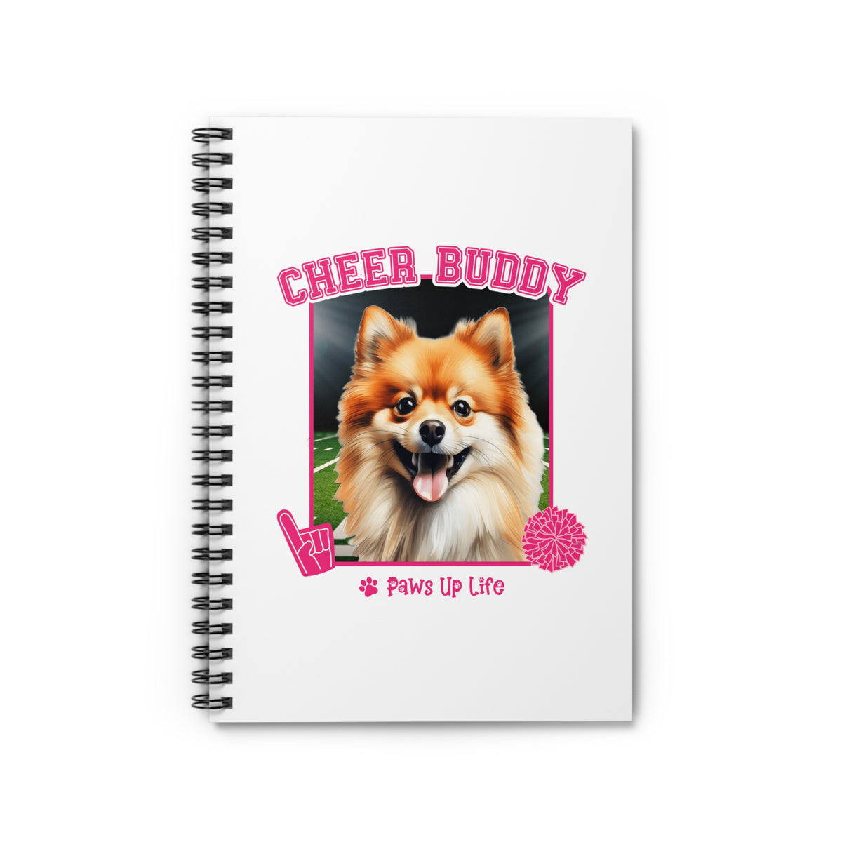 Pomeranian Football Cheer Buddy Cheerleading Dog Spiral Notebook for Office and Home - Ruled Line