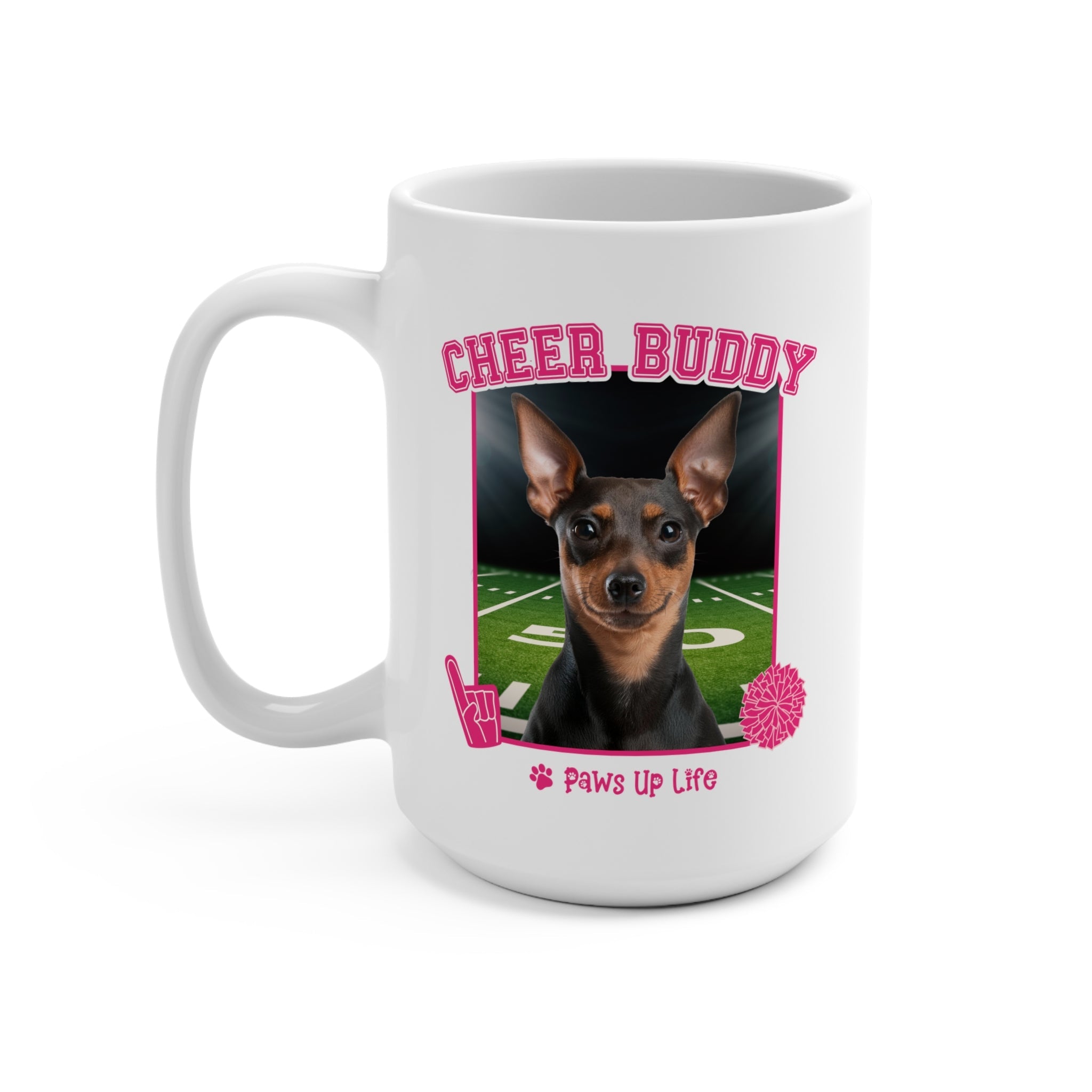 Miniature Pinscher Football Cheer Buddy Cheerleading Dog 15oz Large Coffee Mug Ceramic Drinkware Tea Washable | Paws Up Life, LLC