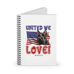 "United We Love" Scottish Terrier Spiral Notebook – Ruled Line Dog Lover's Favorite for Office & Home | Patriotic & Fun!