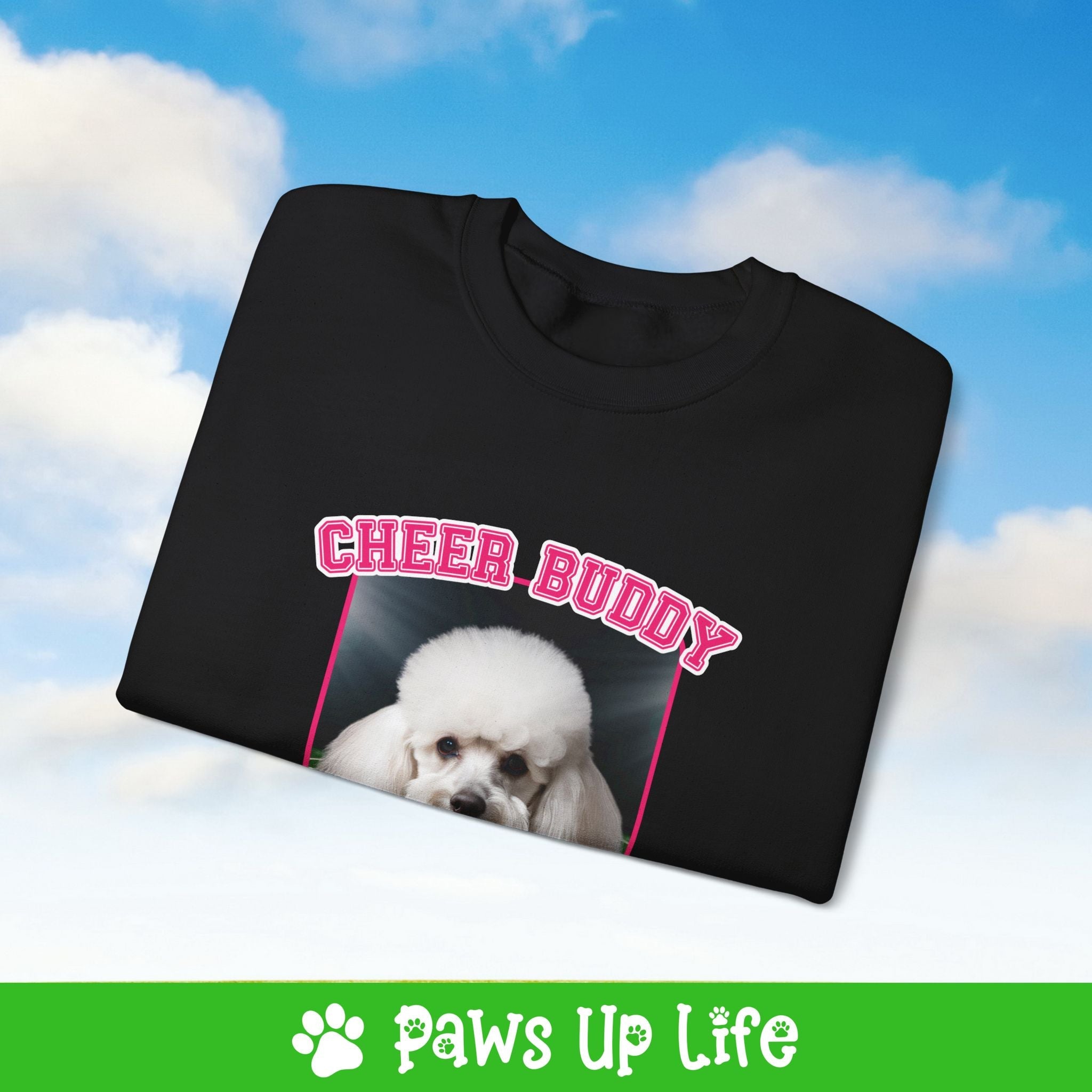 White Poodle Football Cheer Buddy Cheerleading Dog Crewneck Sweatshirt, Unisex Gift for Animal Lovers, Dog Mom Dad Sweatshirt, Cute Dog Lover Apparel, Fun Pet | Paws Up Life, LLC