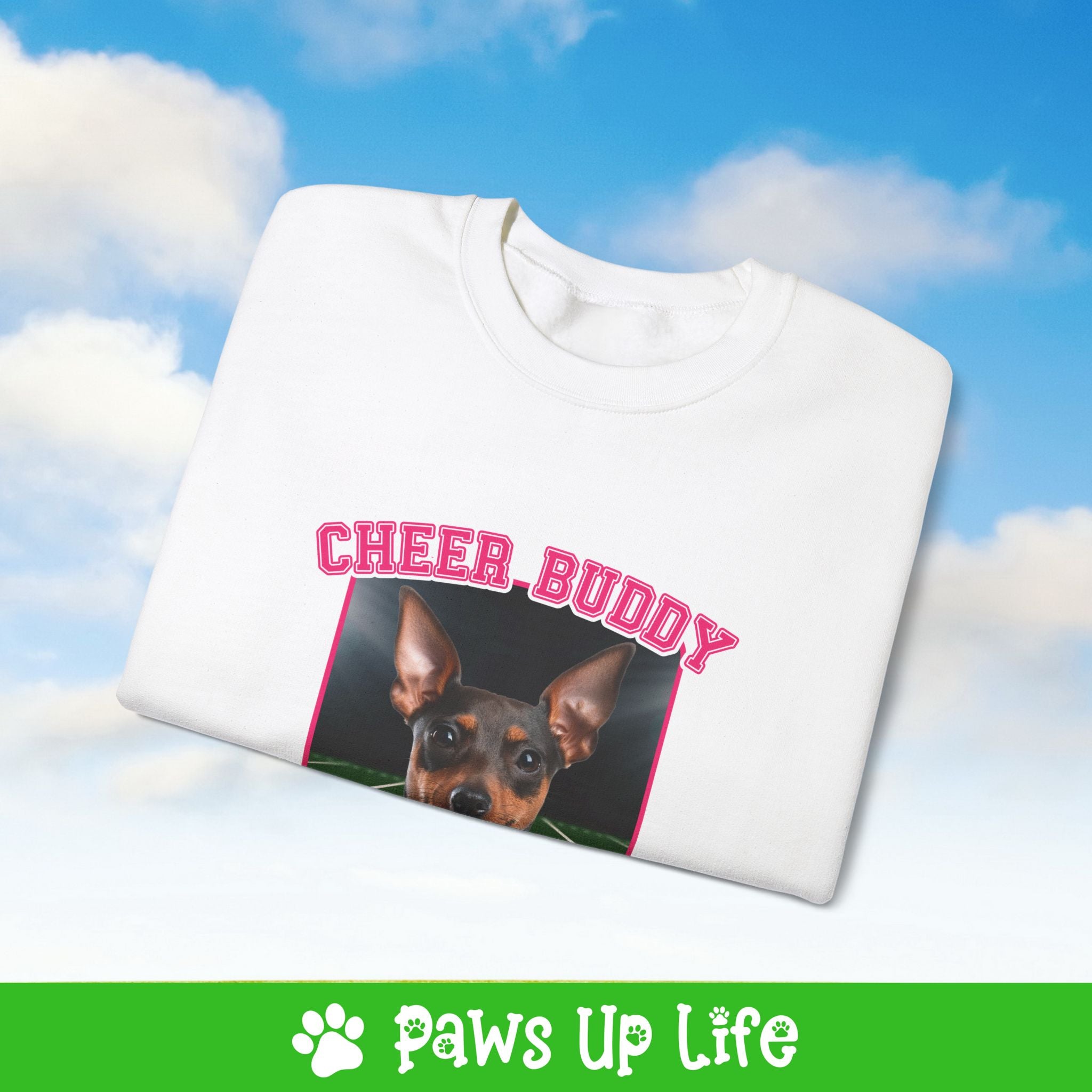 Miniature Pinscher Football Cheer Buddy Cheerleading Dog Crewneck Sweatshirt, Unisex Gift for Animal Lovers, Dog Mom Dad Sweatshirt, Cute Dog Lover Apparel, Fun Pet | Paws Up Life, LLC