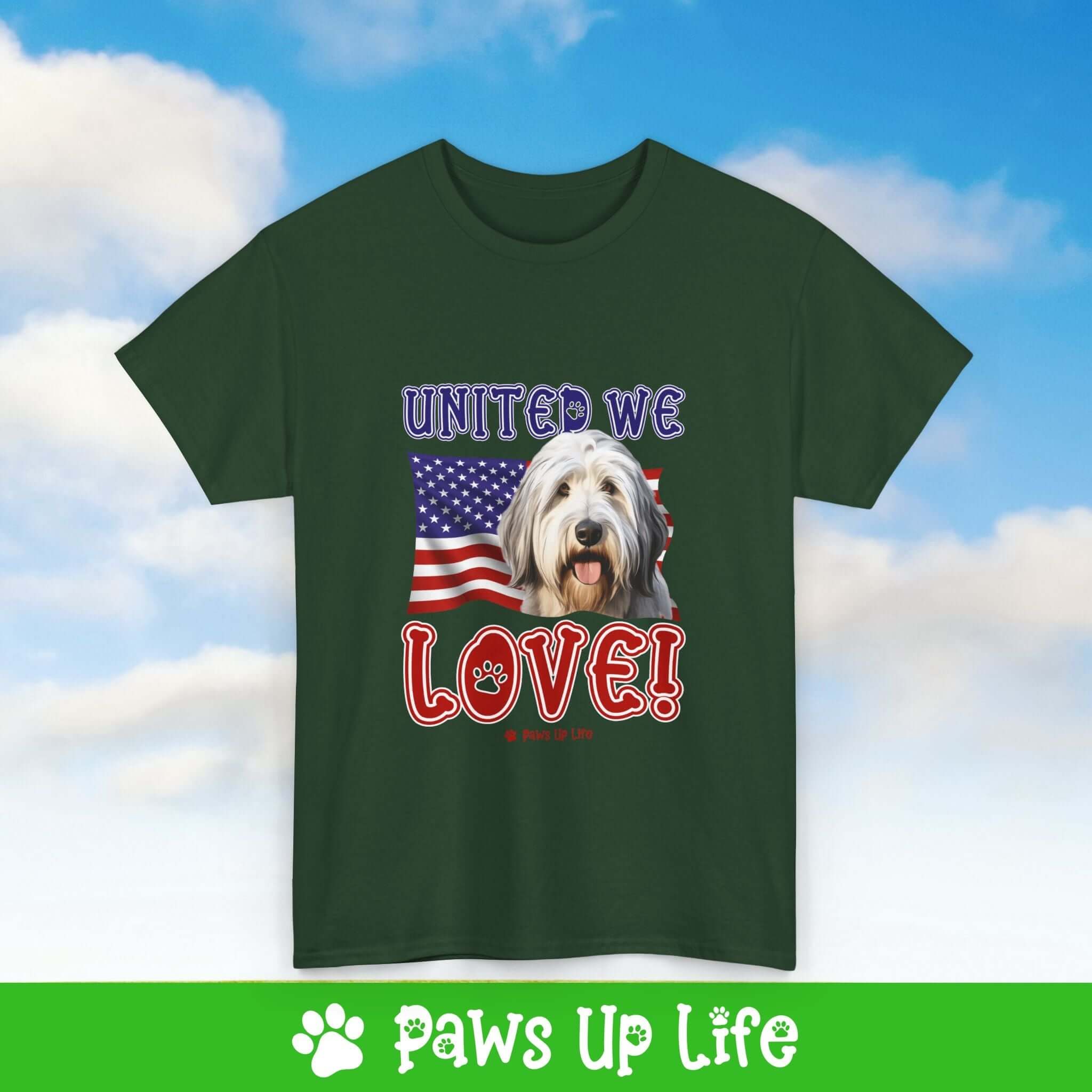 Old English Sheepdog Dog United We Love Dog Tee, Shirt, Unisex Pet Lover Gift, Dog Mom Dad Tshirt, Animal Rescue Advocate, Cute Puppy Graphic Top Classic Collar | Paws Up Life, LLC