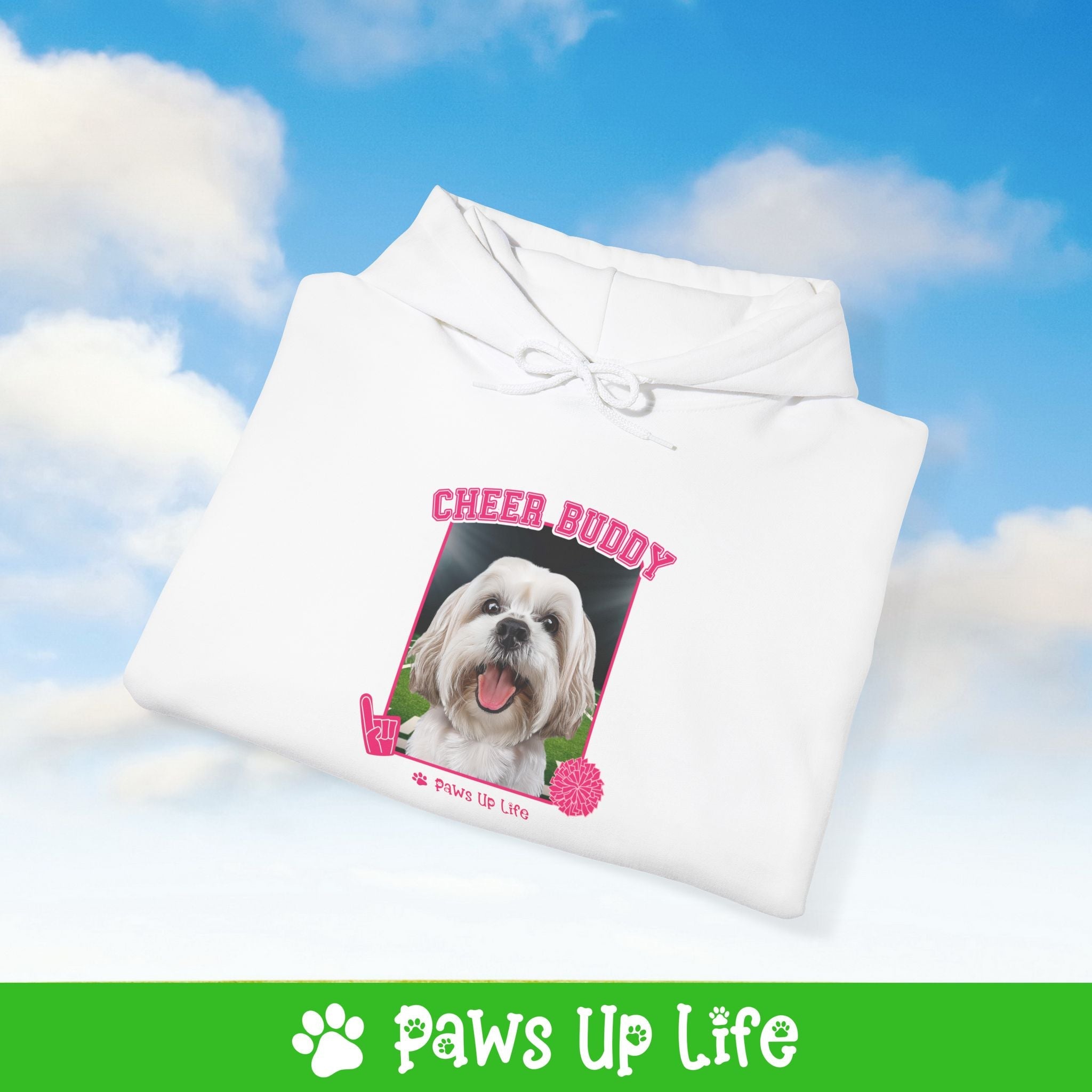 White Lhasa Apso Football Cheer Buddy Cheerleading Dog Unisex Hoodie Hooded Sweatshirt Classic Comfy Cotton | Paws Up Life, LLC