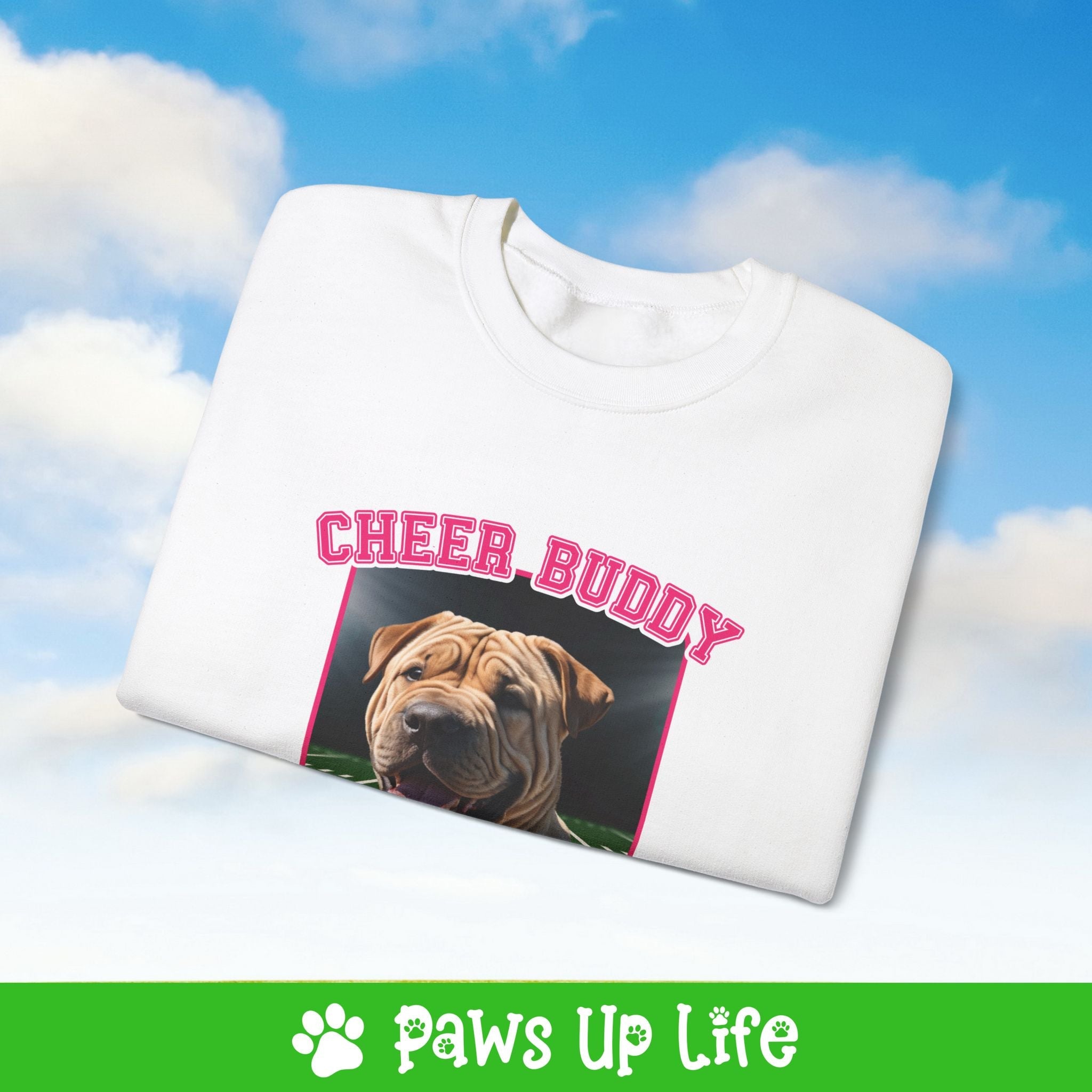 Chinese Shar Pei Football Cheer Buddy Cheerleading Dog Crewneck Sweatshirt, Unisex Gift for Animal Lovers, Dog Mom Dad Sweatshirt, Cute Dog Lover Apparel, Fun Pet | Paws Up Life, LLC