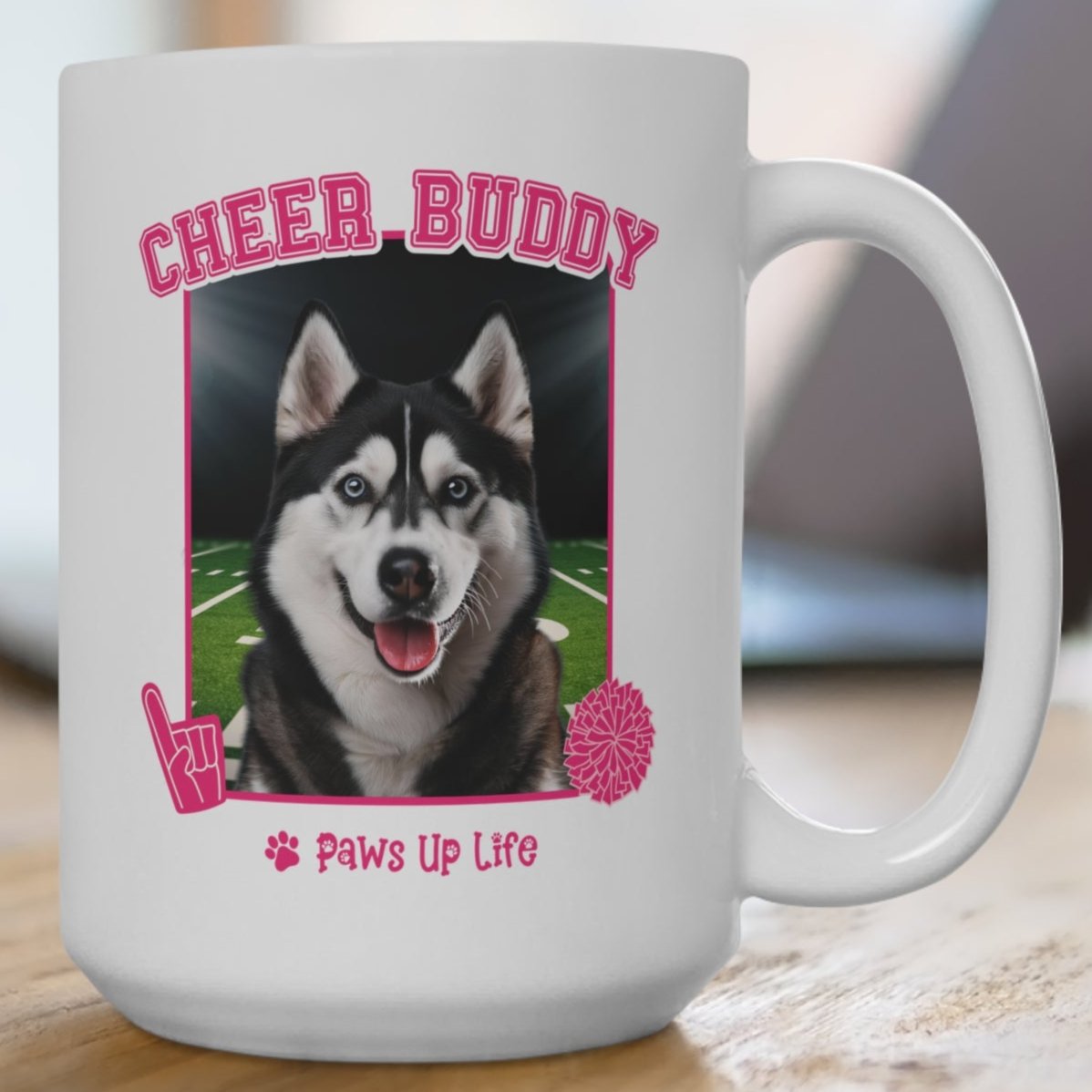 Black Siberian Husky Football Cheer Buddy Cheerleading Dog 15oz Large Coffee Mug Ceramic Drinkware Tea Washable | Paws Up Life, LLC