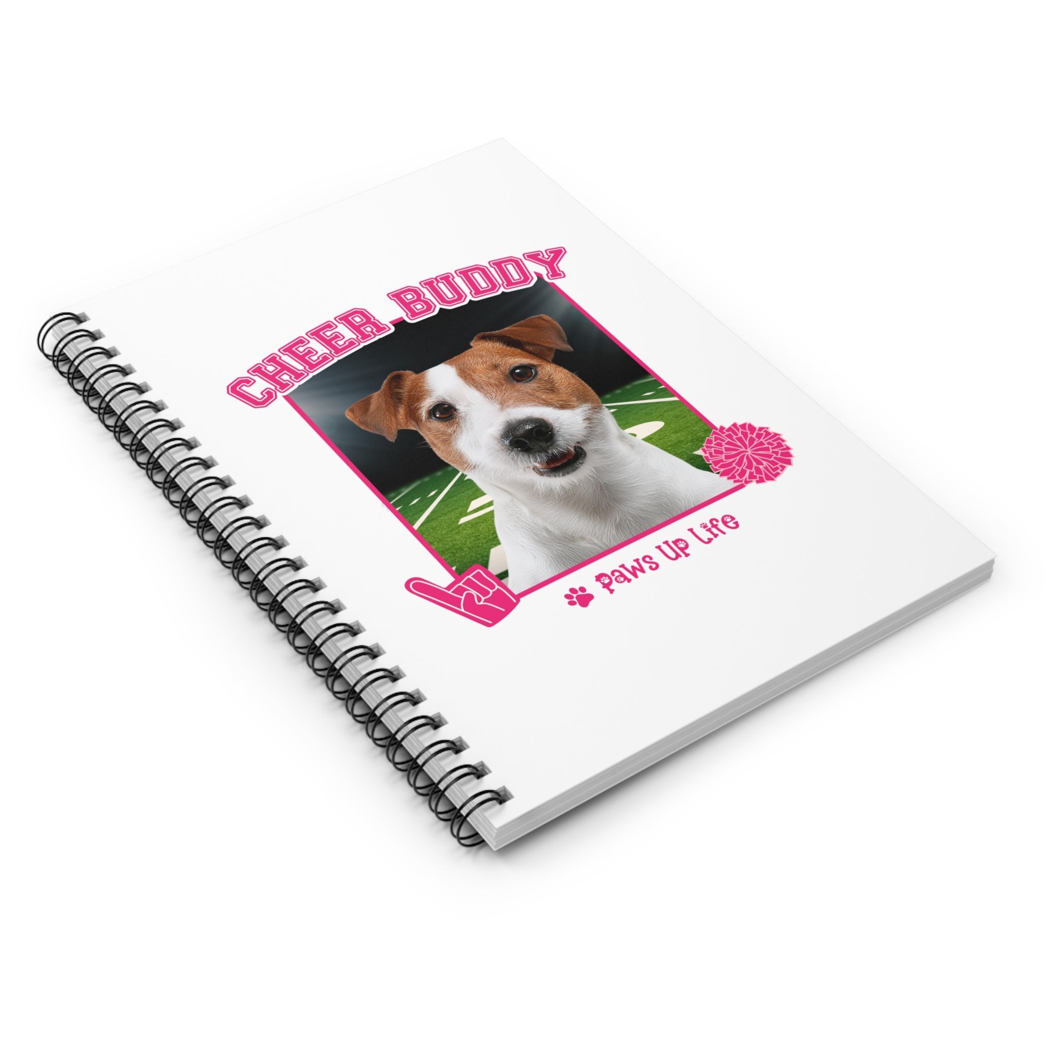 White Russell Terrier Football Cheer Buddy Cheerleading Dog Spiral Notebook for Office and Home - Ruled Line | Paws Up Life, LLC