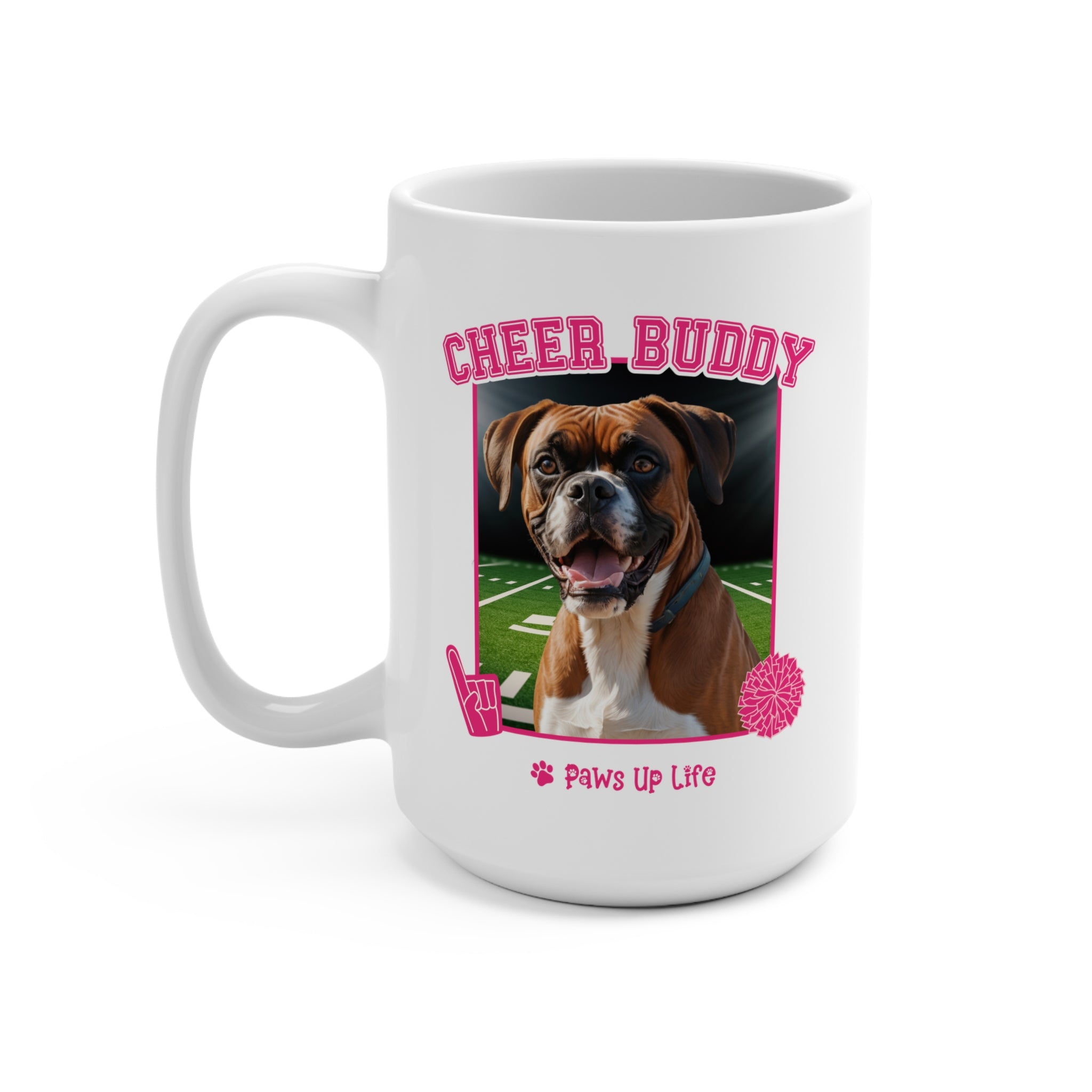 Boxer Football Cheer Buddy Cheerleading Dog 15oz Large Coffee Mug Ceramic Drinkware Tea Washable | Paws Up Life, LLC