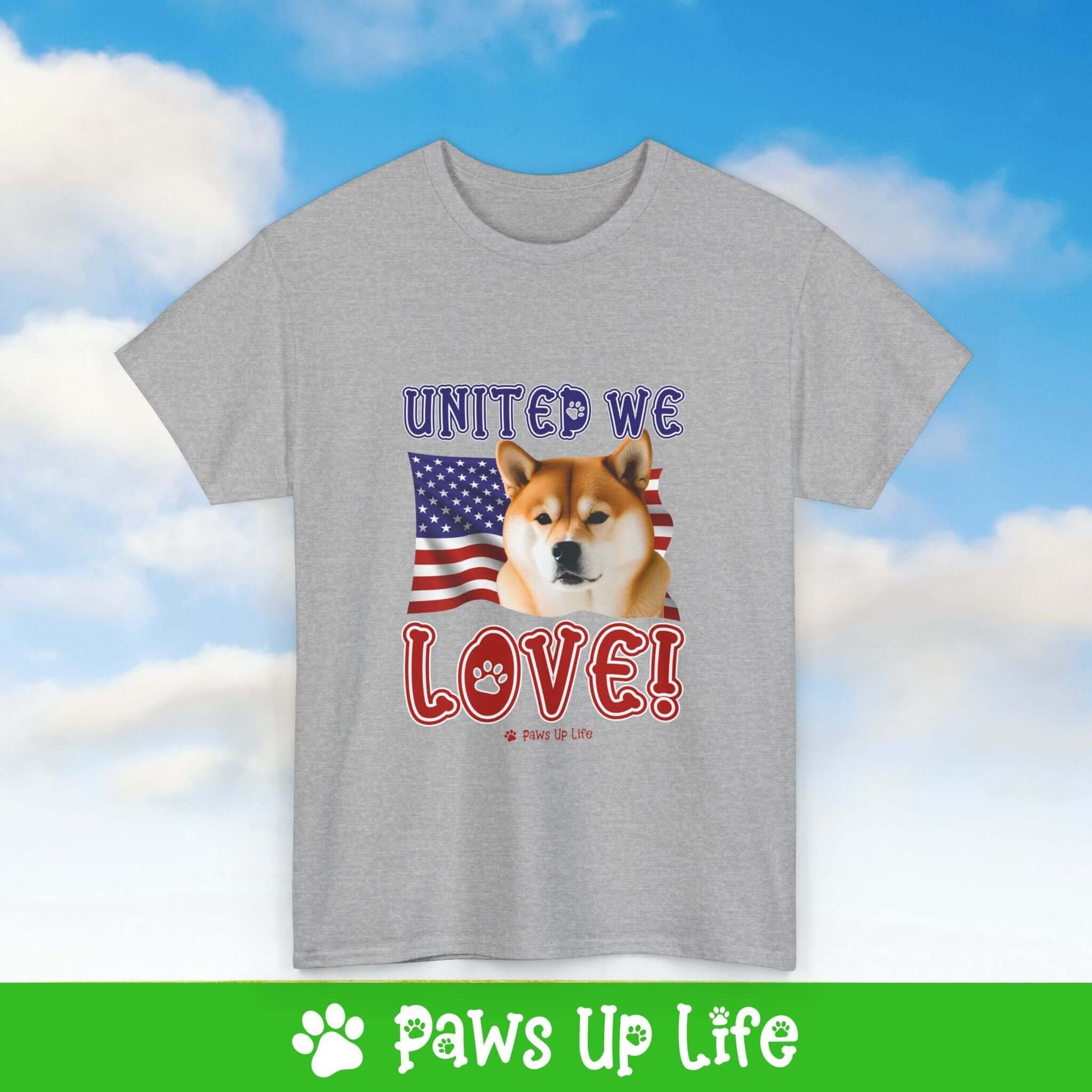 "United We Love" Shiba Inu Lover T-Shirt – Perfect Patriotic Gift for Dog Lovers, Unisex Dog Mom & Dad Tee with a Fun Dog Design