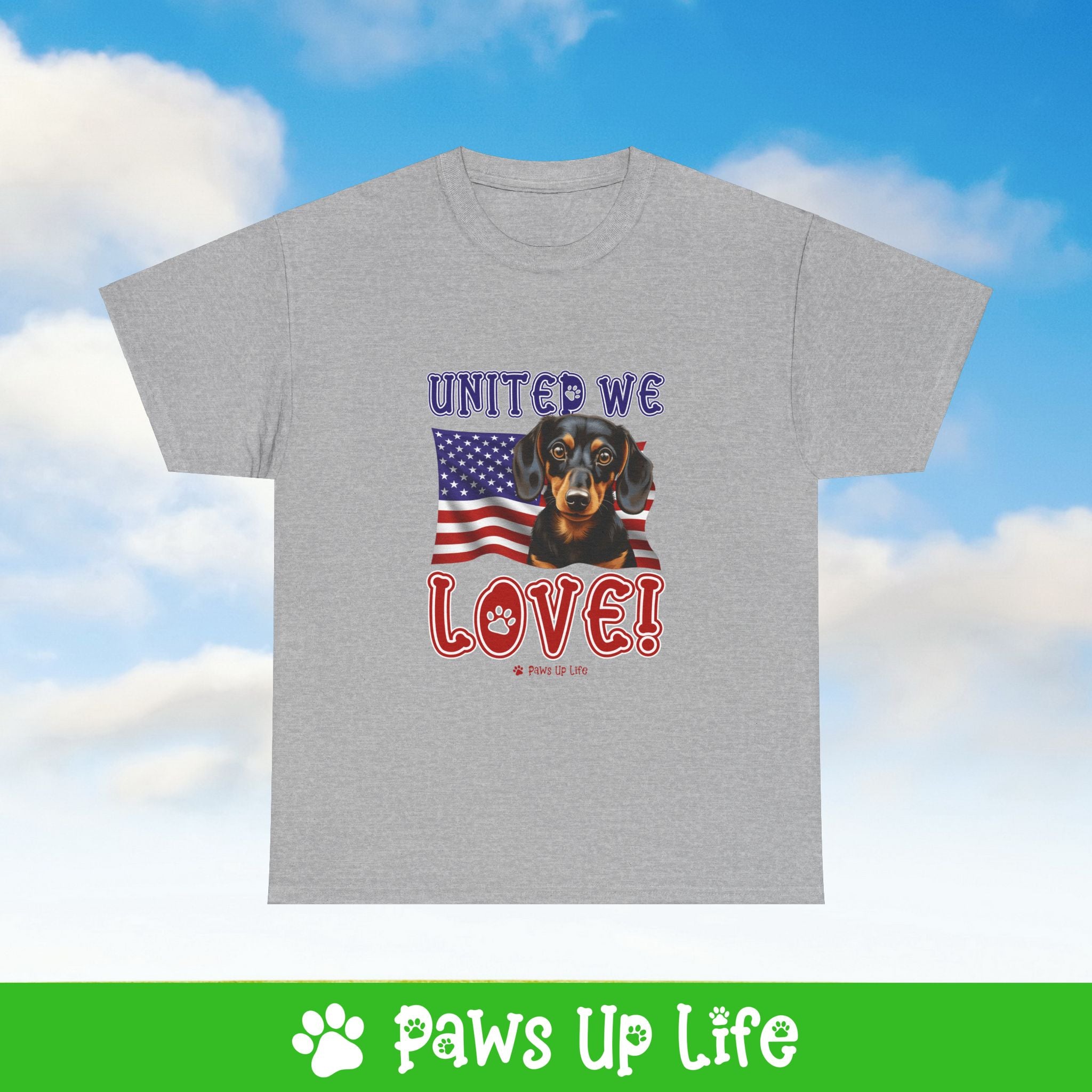 Dachshund Dog United We Love Dog Tee, Shirt, Unisex Pet Lover Gift, Dog Mom Dad Tshirt, Animal Rescue Advocate, Cute Puppy Graphic Top Classic Collar | Paws Up Life, LLC