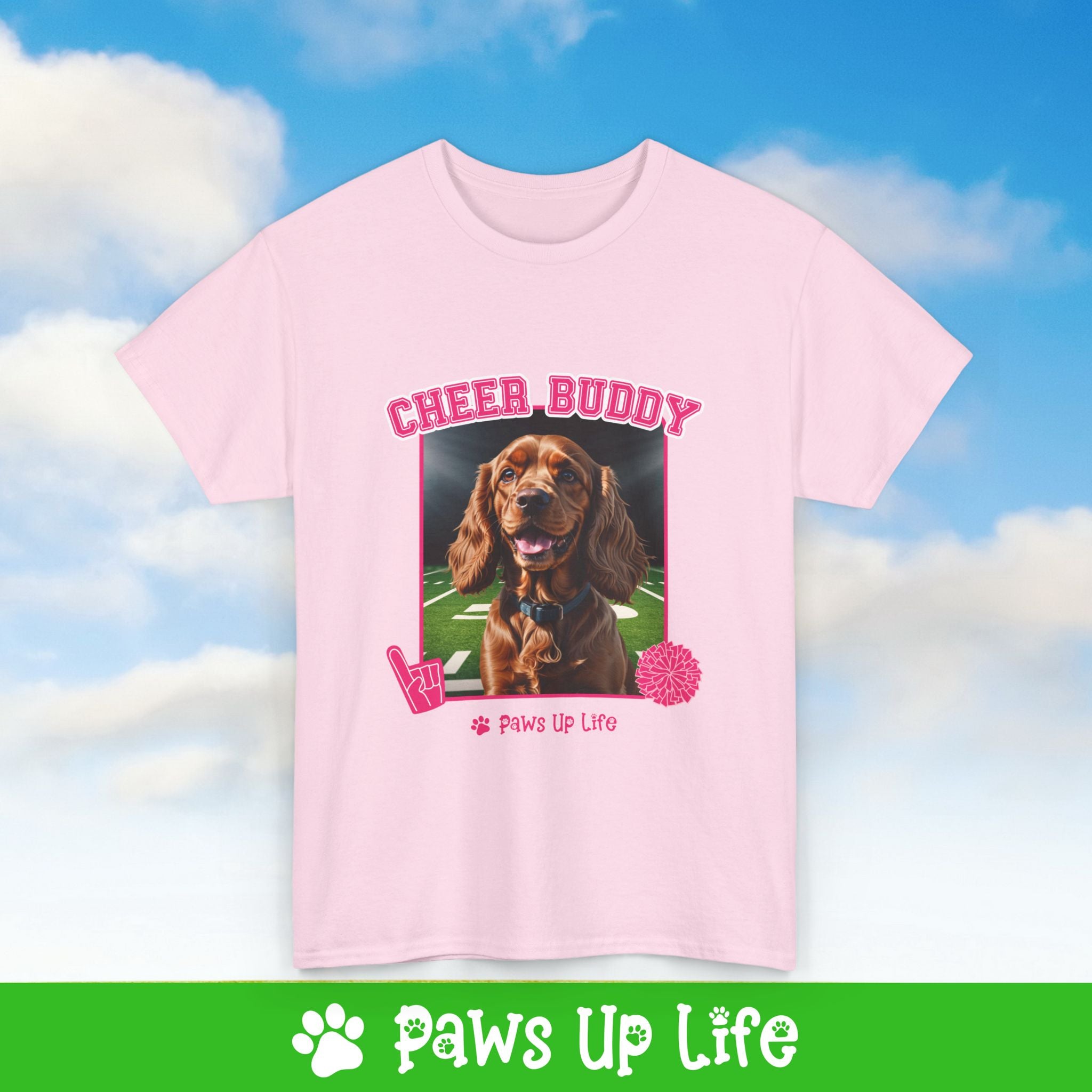 Cocker Spaniel Football Cheer Buddy Cheerleading Dog Tee, Shirt, Unisex Pet Lover Gift, Dog Mom Dad Tshirt, Animal Rescue Advocate, Cute Puppy Graphic Top Classic Collar | Paws Up Life, LLC