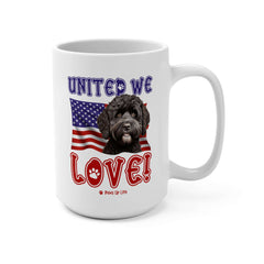 "United We Love" Portuguese Water Dog 15oz Ceramic Mug – Fun Patriotic Dog Lover Drinkware, Perfect for Coffee & Tea!