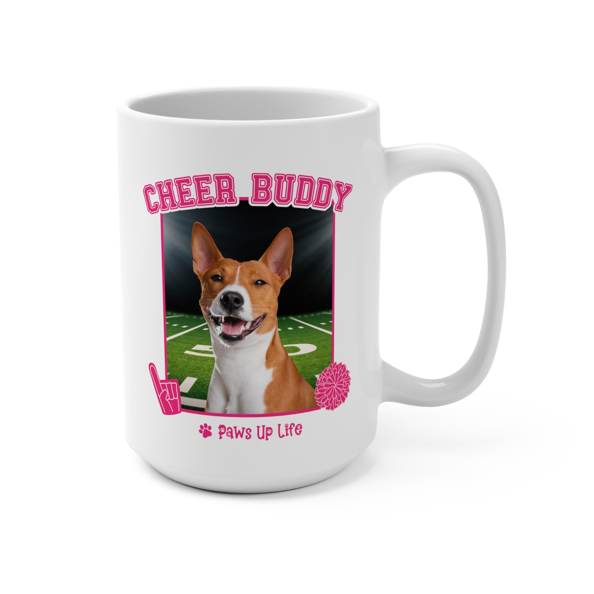 Basenji Cheer Buddy Cheerleading Dog 15oz Large Coffee Mug Ceramic Drinkware Tea Washable | Paws Up Life, LLC