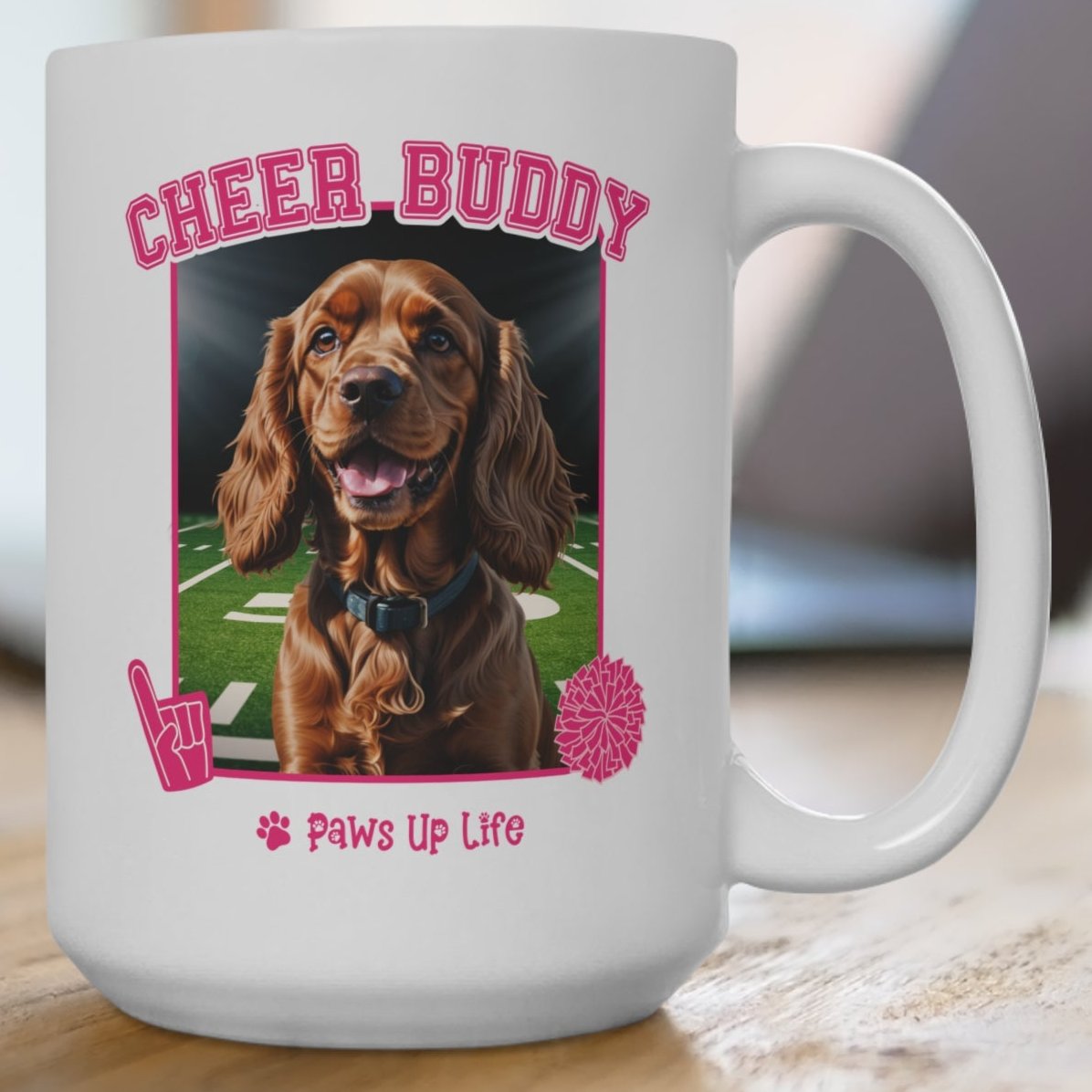 Cocker Spaniel Football Cheer Buddy Cheerleading Dog 15oz Large Coffee Mug Ceramic Drinkware Tea Washable | Paws Up Life, LLC