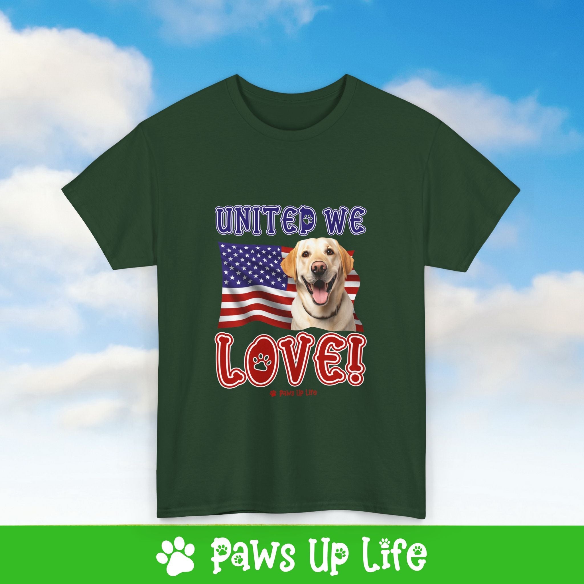 Yellow Lab Labrador Retriever Dog United We Love Dog Tee, Shirt, Unisex Pet Lover Gift, Dog Mom Dad Tshirt, Animal Rescue Advocate, Cute Puppy Graphic Top Classic Collar | Paws Up Life, LLC