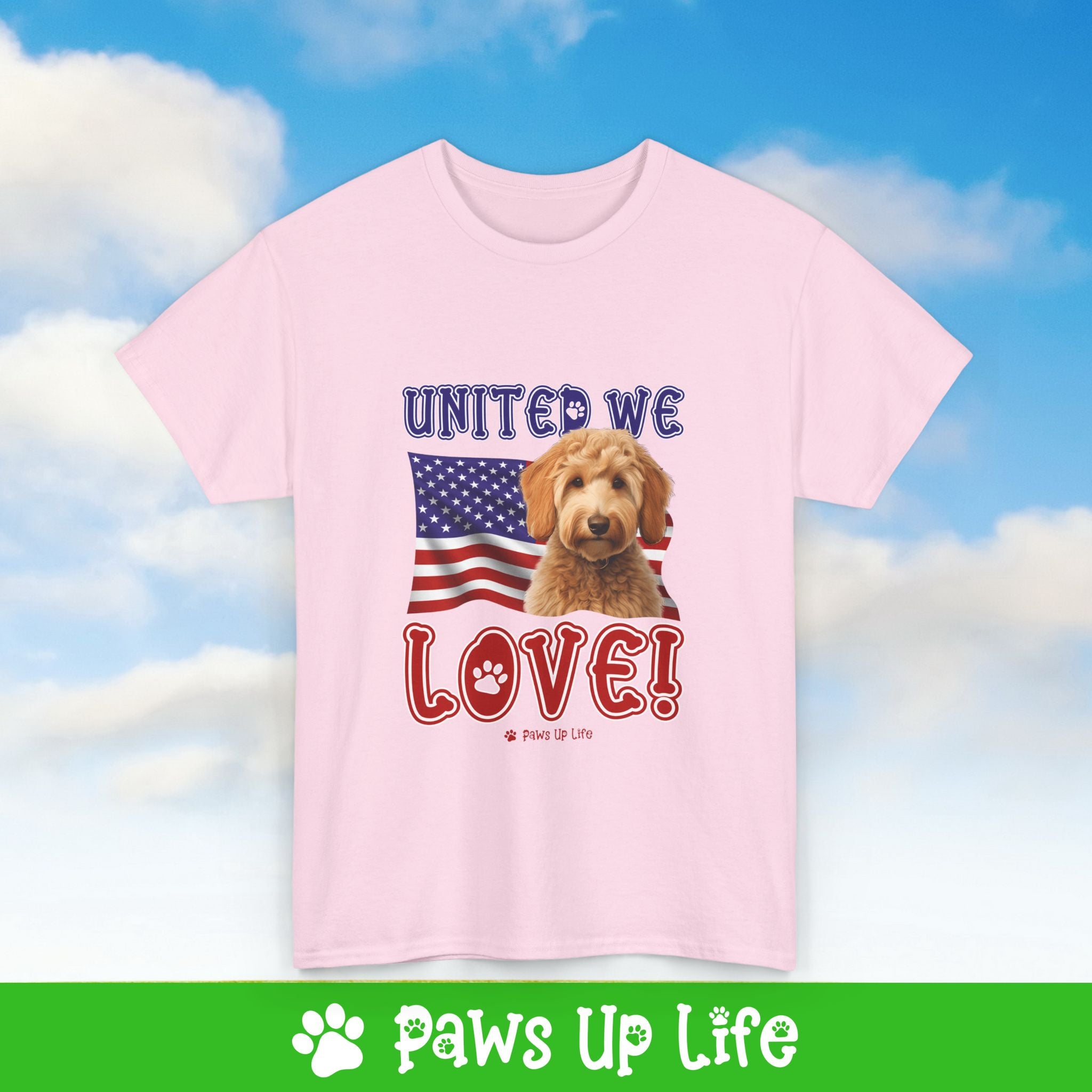 Groodle Dog United We Love Dog Tee, Shirt, Unisex Pet Lover Gift, Dog Mom Dad Tshirt, Animal Rescue Advocate, Cute Puppy Graphic Top Classic Collar | Paws Up Life, LLC