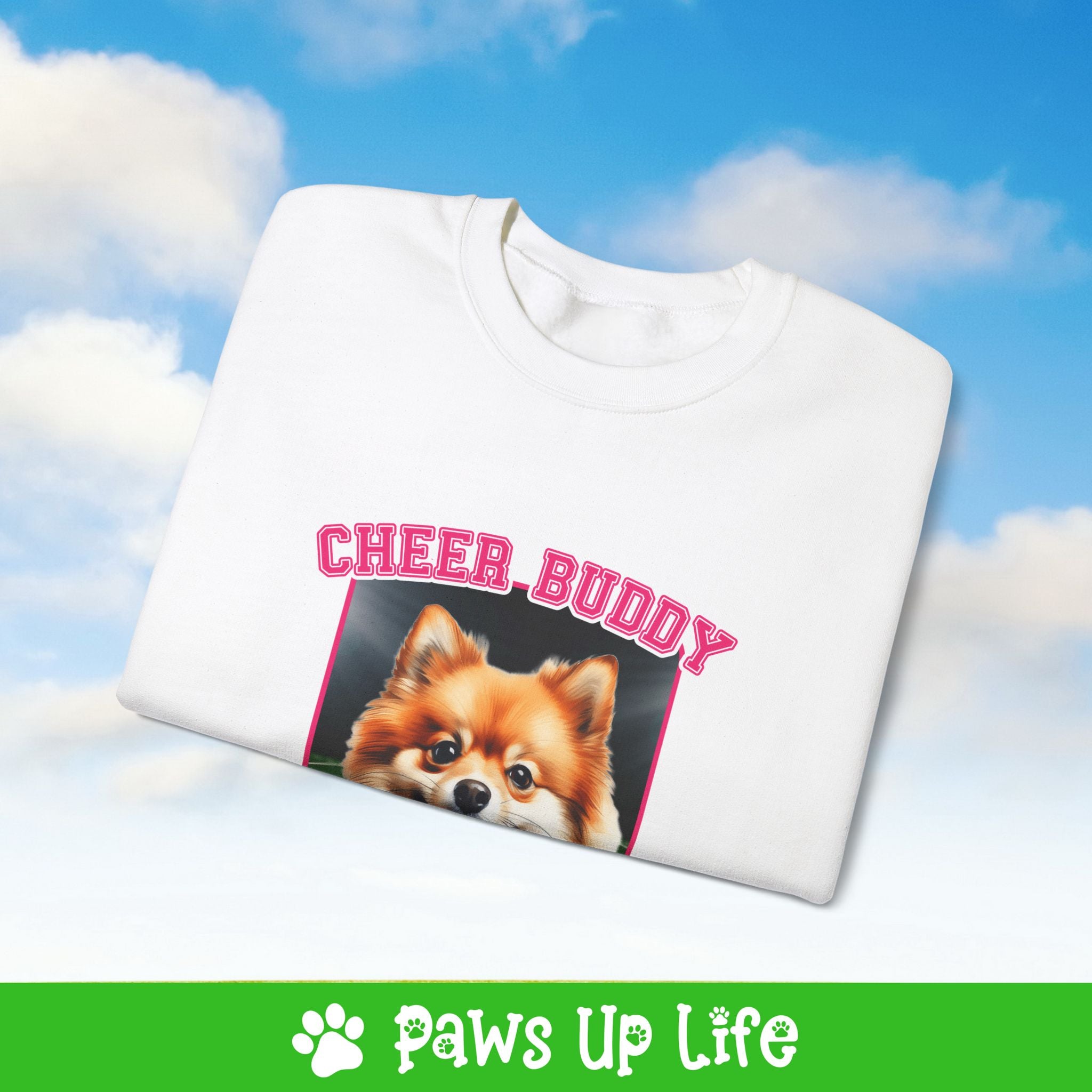 Pomeranian Football Cheer Buddy Cheerleading Dog Crewneck Sweatshirt, Unisex Gift for Animal Lovers, Dog Mom Dad Sweatshirt, Cute Dog Lover Apparel, Fun Pet | Paws Up Life, LLC