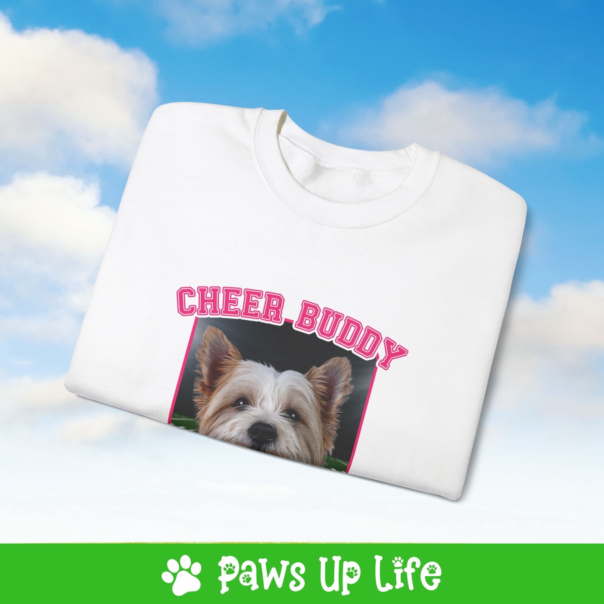 White Norfolk Terrier Football Cheer Buddy Cheerleading Dog Crewneck Sweatshirt, Unisex Gift for Animal Lovers, Dog Mom Dad Sweatshirt, Cute Dog Lover Apparel, Fun Pet | Paws Up Life, LLC