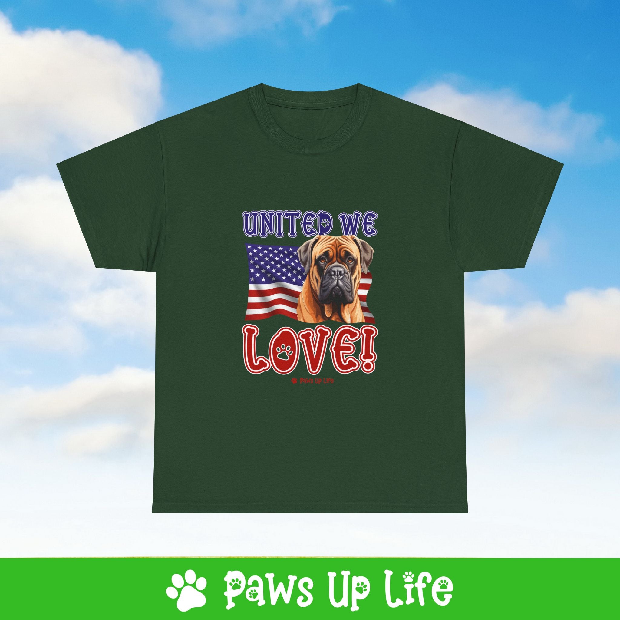 Bull Mastiff Dog United We Love Dog Tee, Shirt, Unisex Pet Lover Gift, Dog Mom Dad Tshirt, Animal Rescue Advocate, Cute Puppy Graphic Top Classic Collar | Paws Up Life, LLC